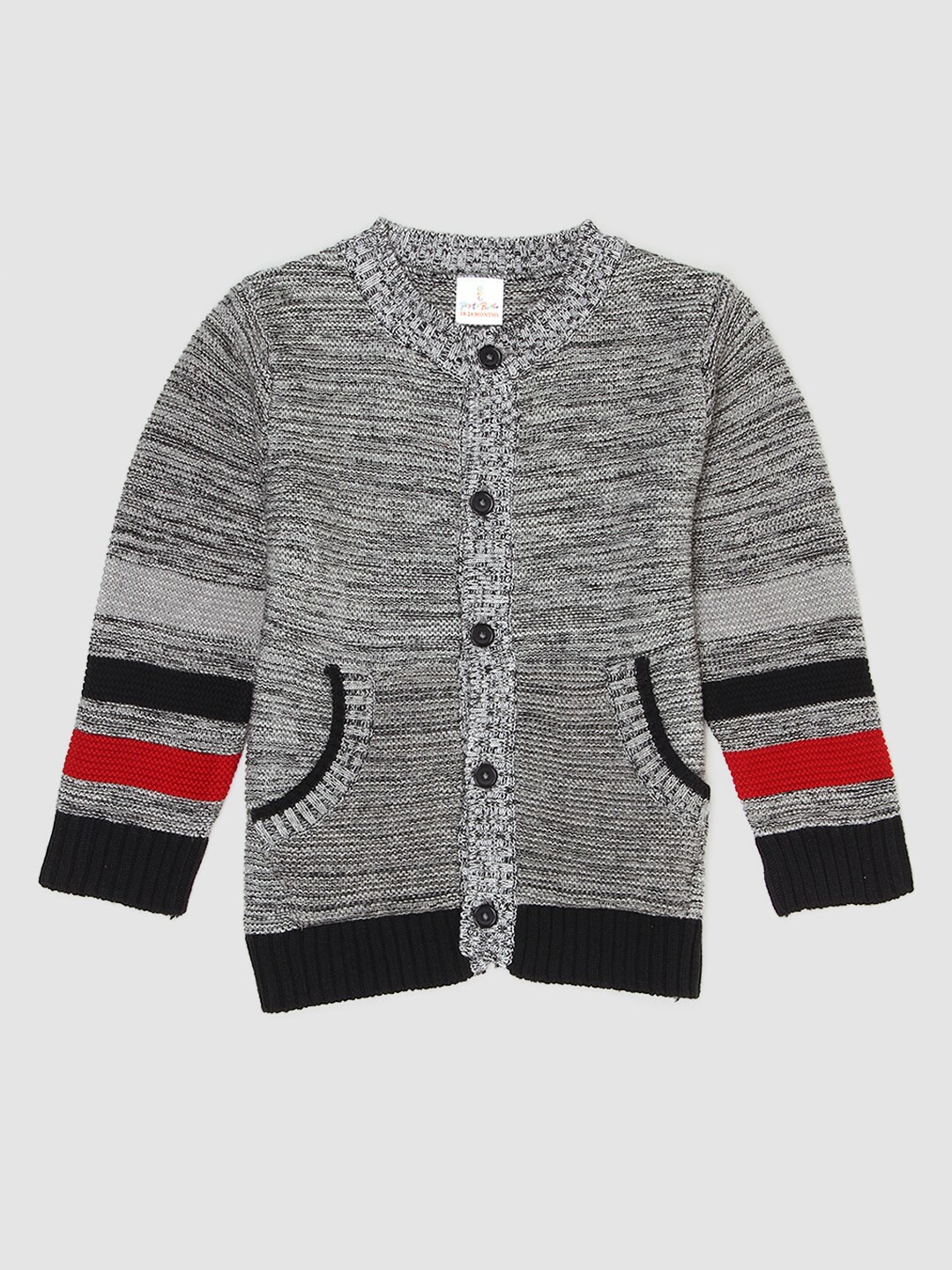 

PORTOBELLO Boys Grey & Black Striped Cardigan