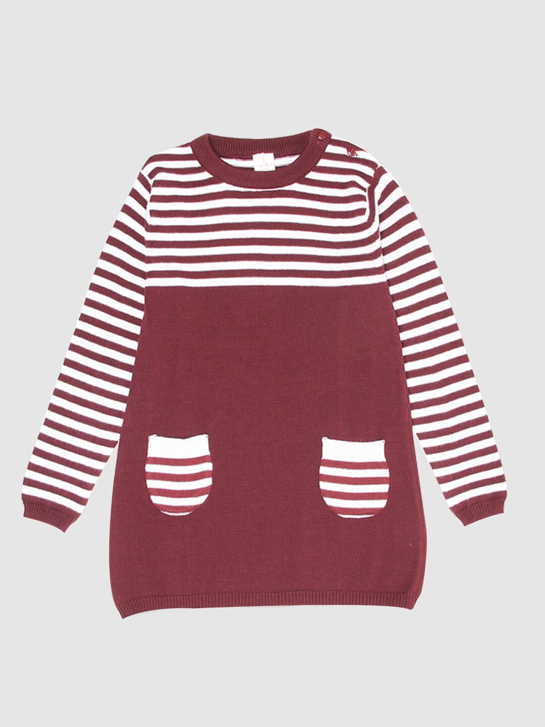 

PORTOBELLO Girls Maroon & White Striped Pullover