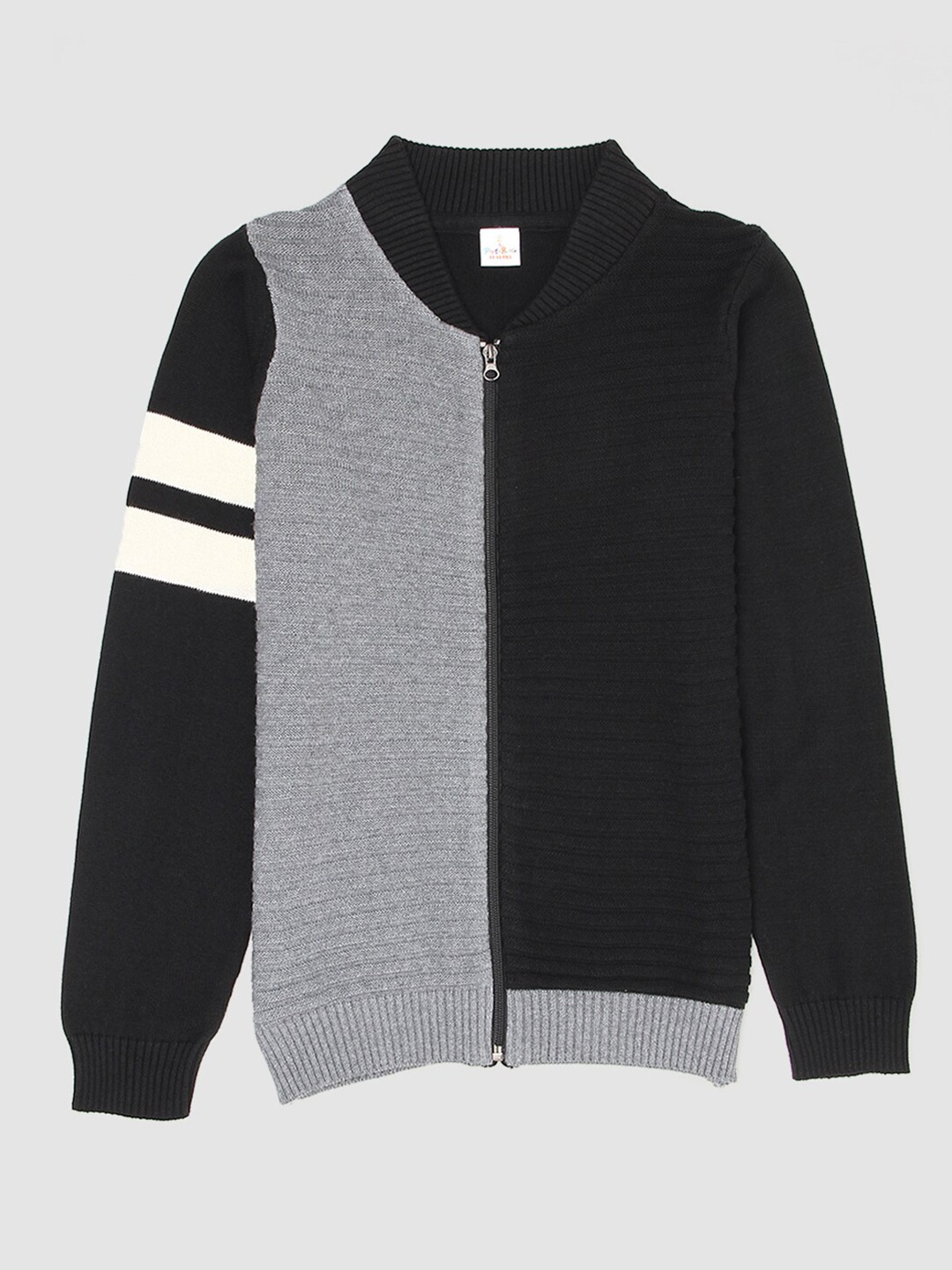 

PORTOBELLO Boys Grey & Black Colourblocked Cardigan