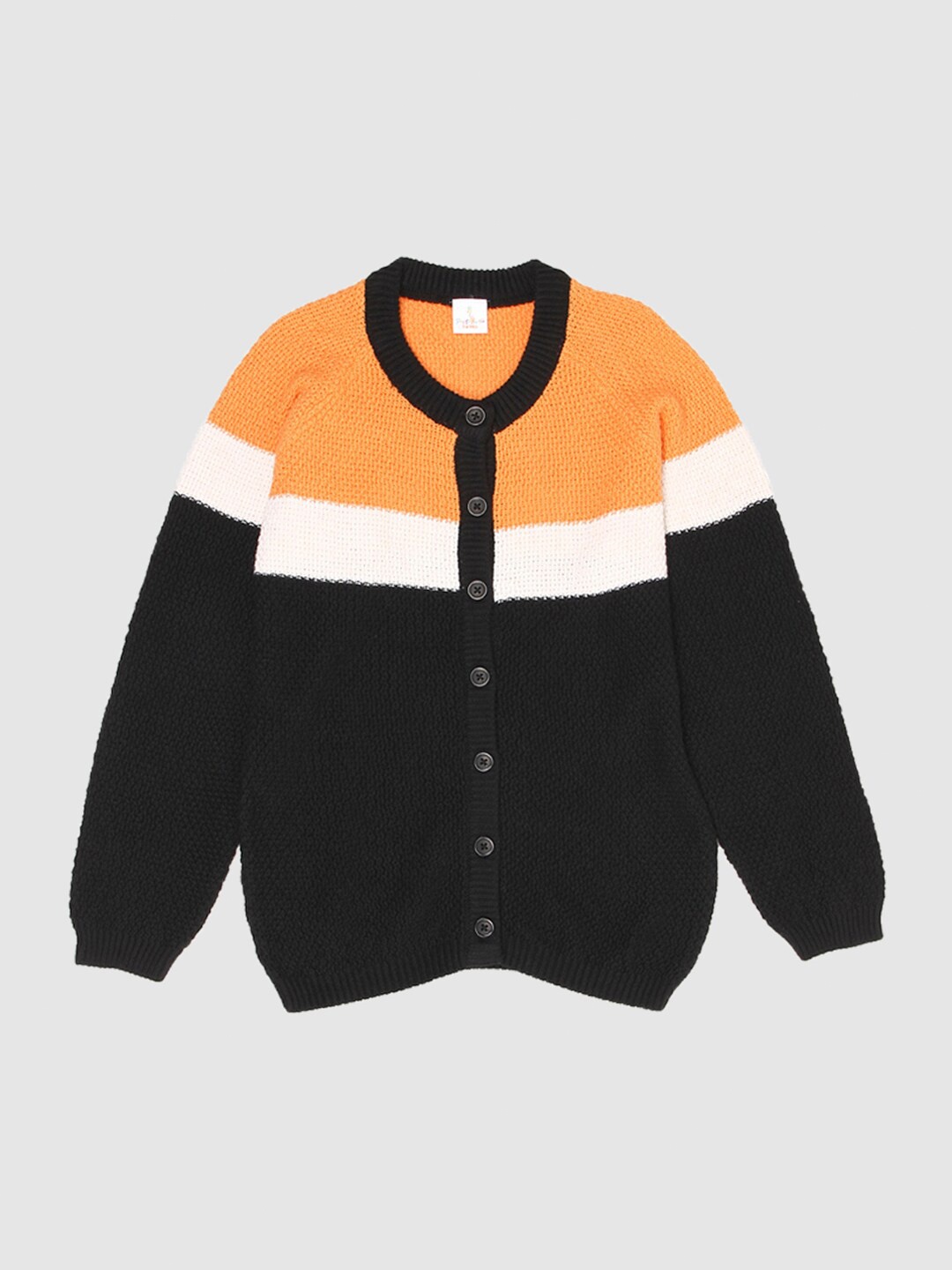 

PORTOBELLO Girls Peach-Coloured & Orange Colourblocked Cardigan