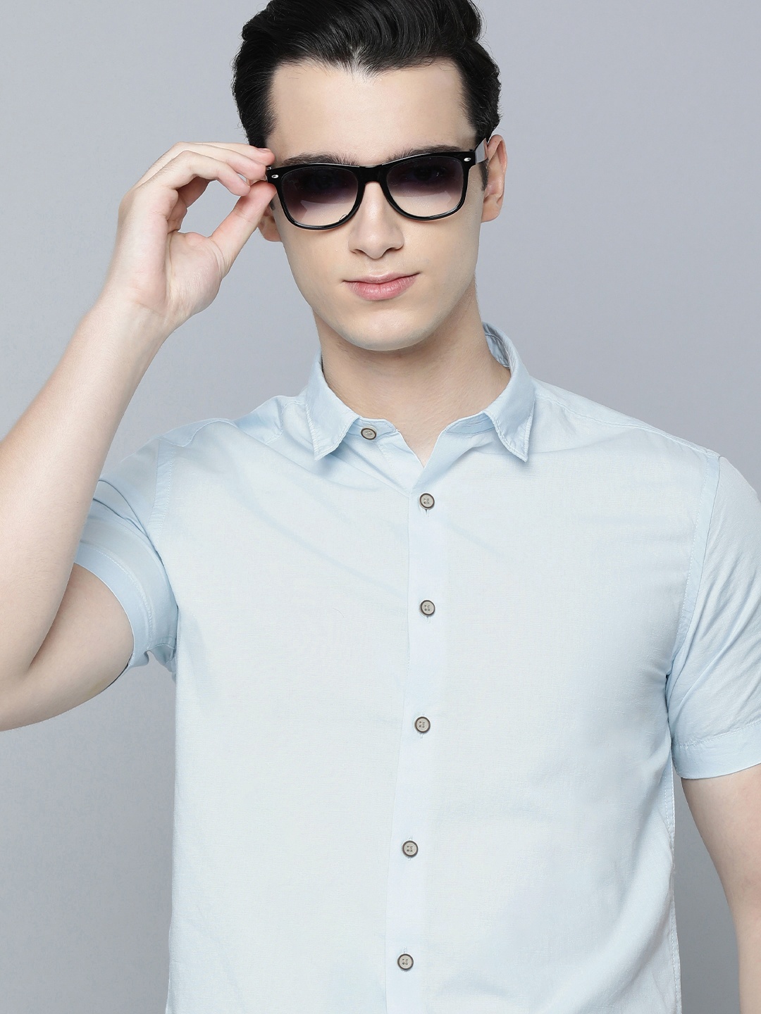 

Flying Machine Men Solid Cotton Linen Casual Shirt, Blue