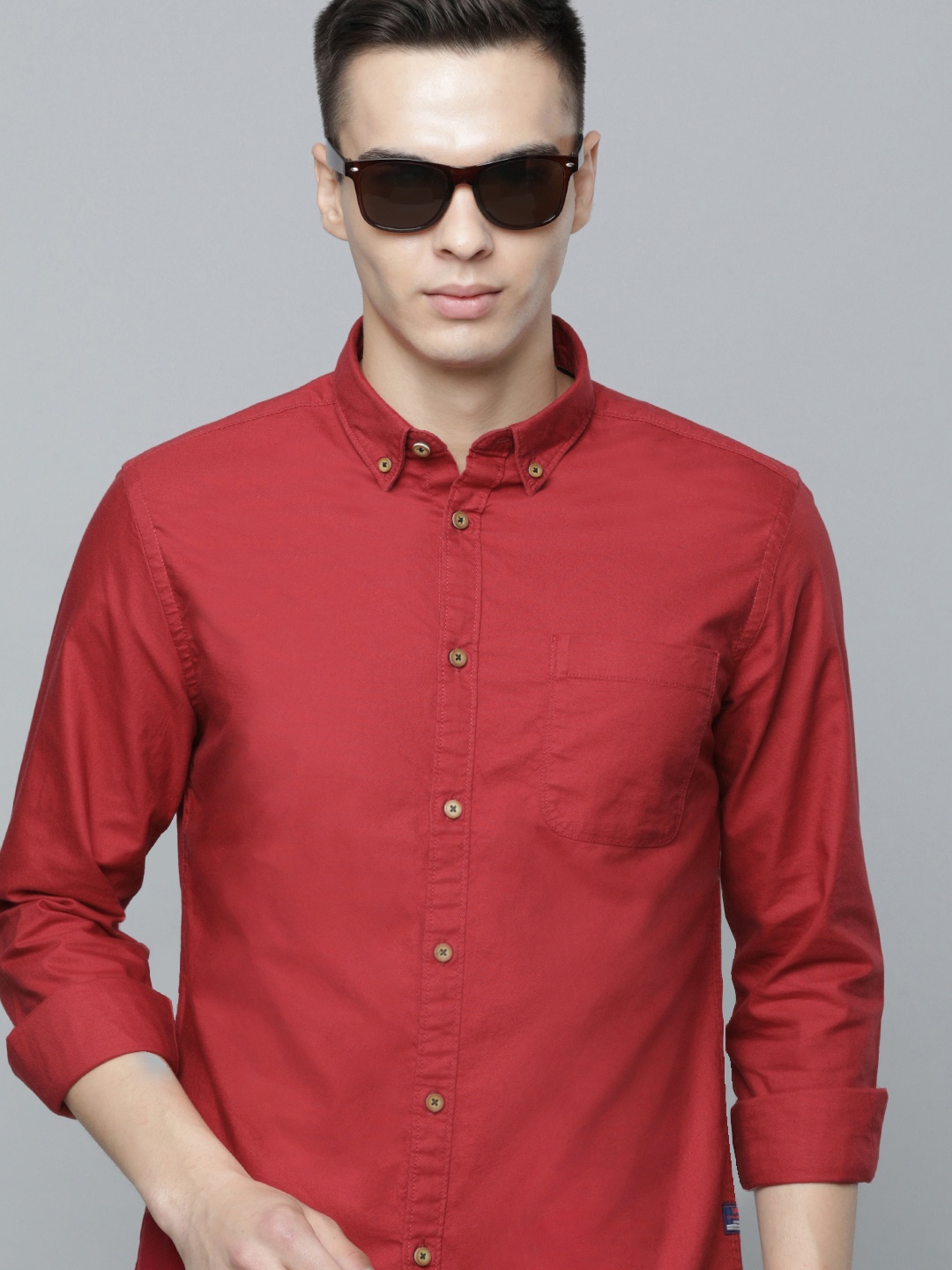 

Flying Machine Men Pure Cotton Casual Shirt, Red