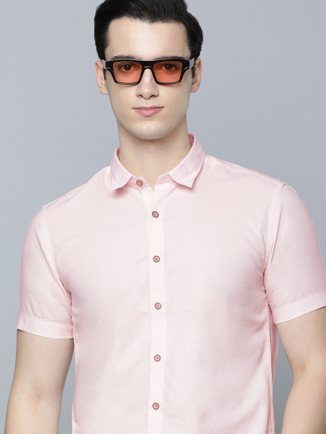 

Flying Machine Men Solid Cotton Linen Casual Shirt, Pink