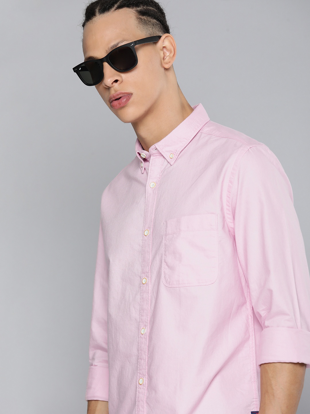 

Flying Machine Men Solid Pure Cotton Casual Shirt, Pink