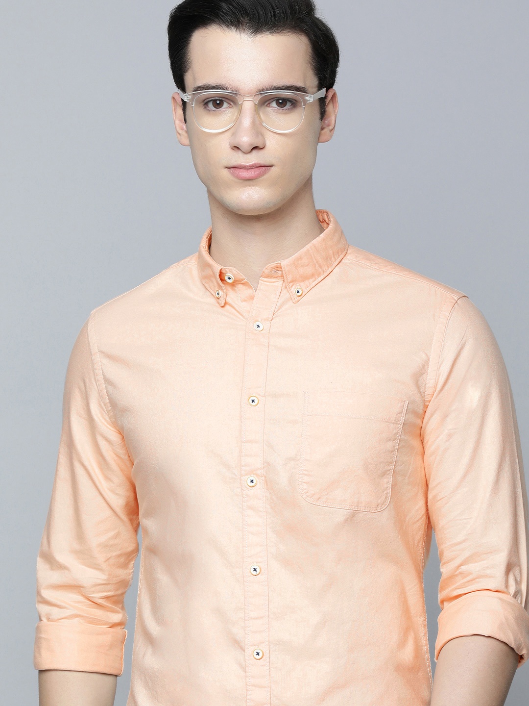 

Flying Machine Men Solid Pure Cotton Casual Shirt, Peach