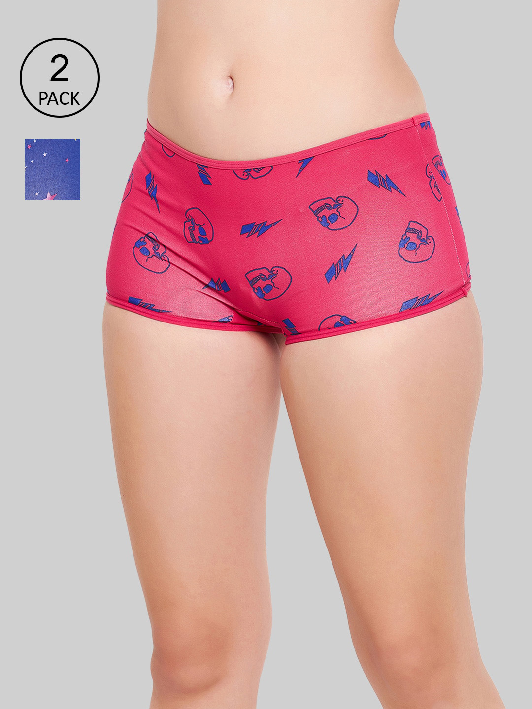 

Clovia Women Pack Of 2 Printed Boy Shorts, Blue