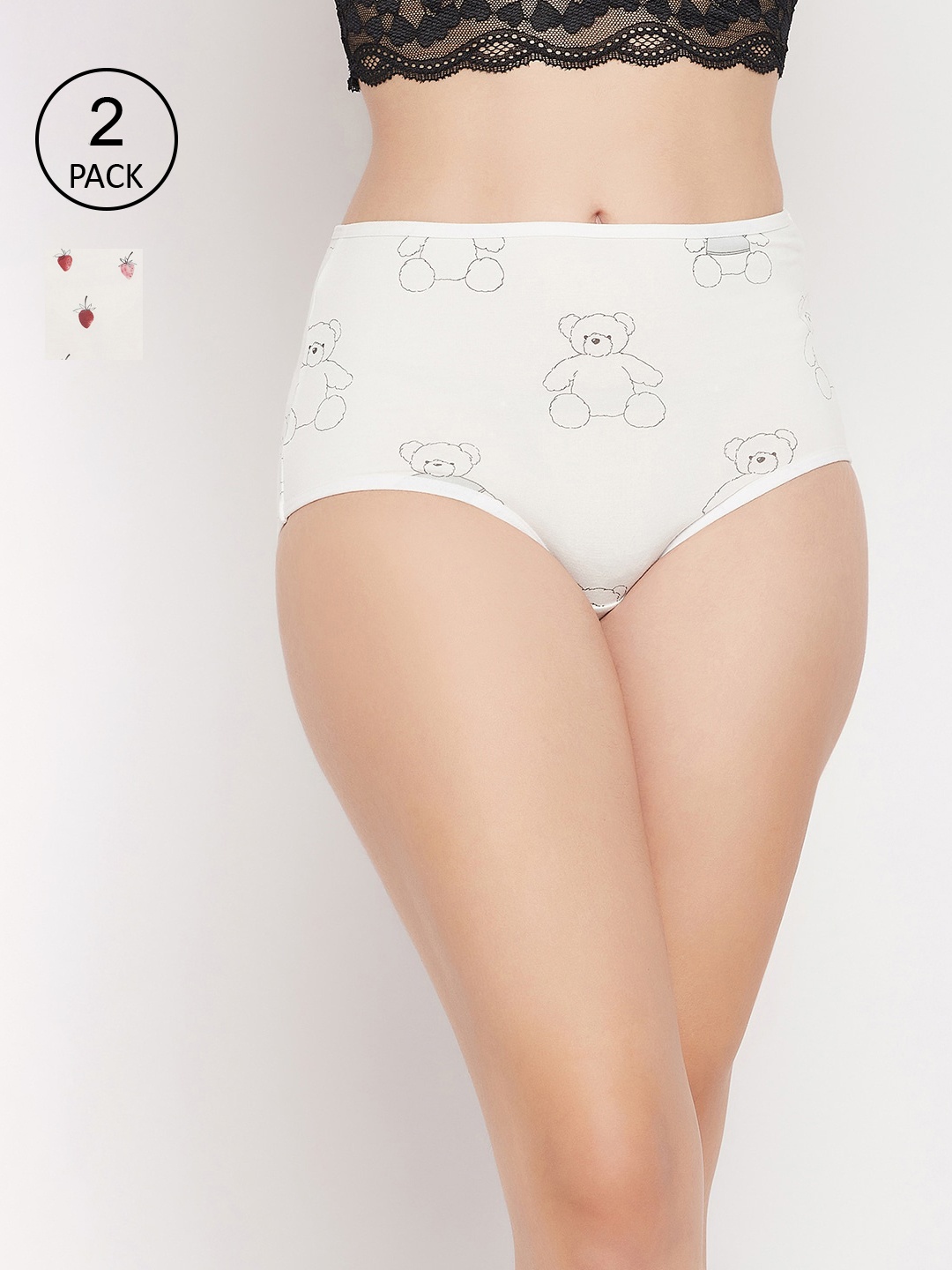 

Clovia Women Pack Of 2 Printed Hipster Briefs, White
