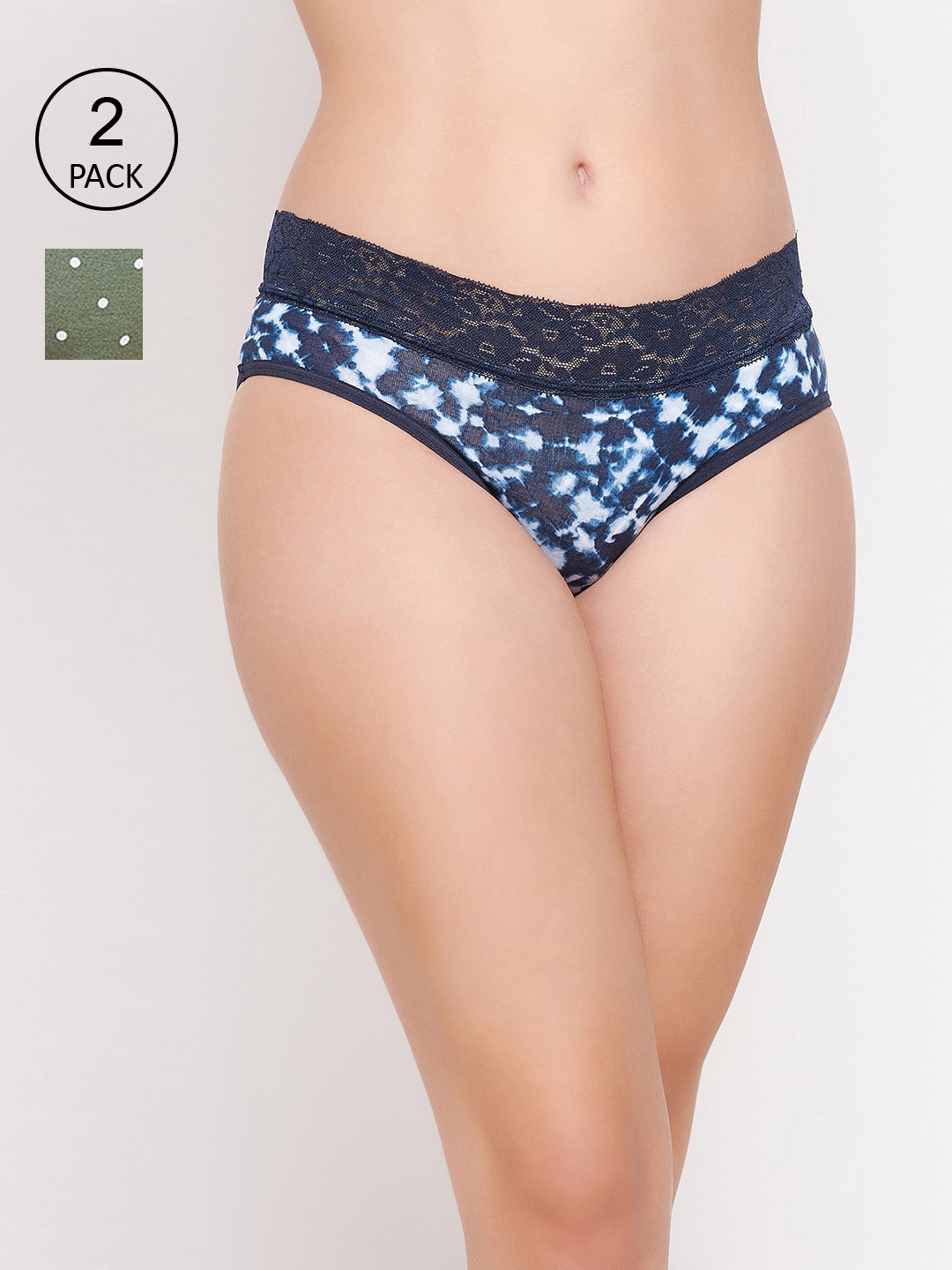 

Clovia Women Pack of 2 Printed Cotton Hipster Briefs COMPN1553S, Navy blue