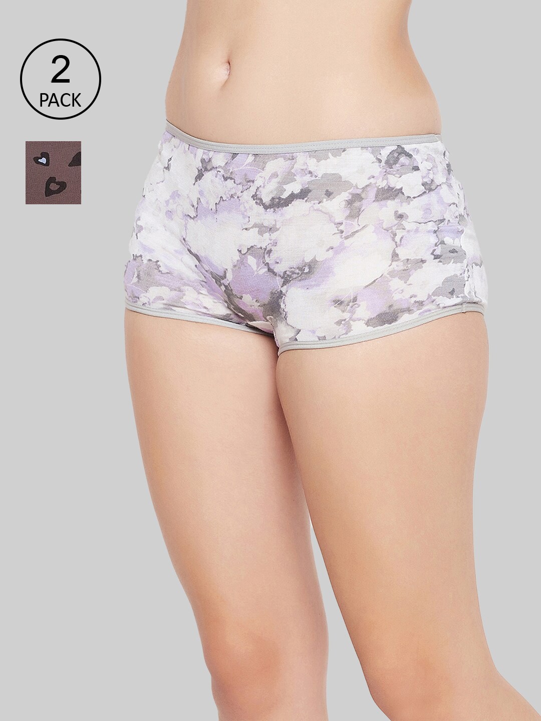 

Clovia Women Pack Of 2 Printed Cotton Boy Shorts, Brown