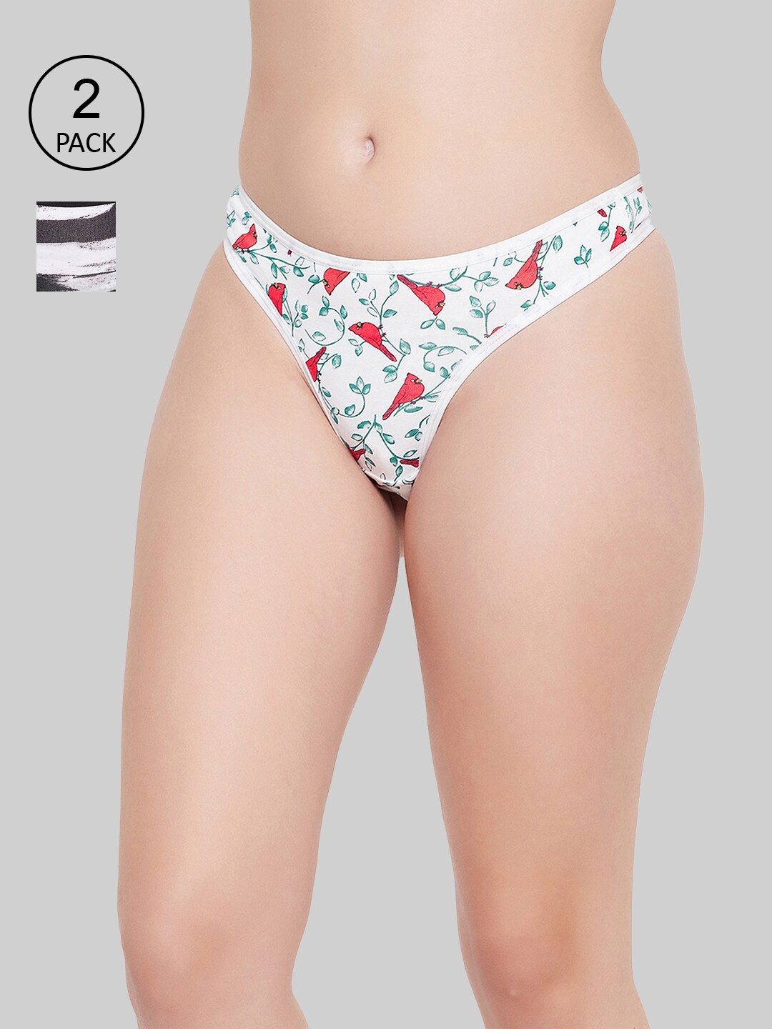 

Clovia Women Pack of 2 Printed Cotton Thong Briefs, Black