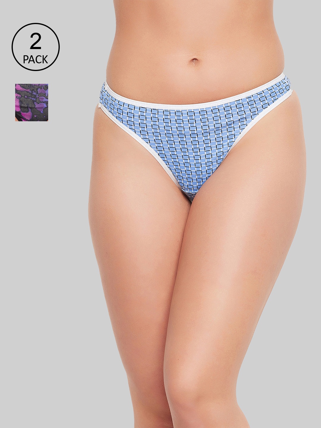 

Clovia Women Pack Of 2 Printed Cotton Low-Waist Thong, Blue