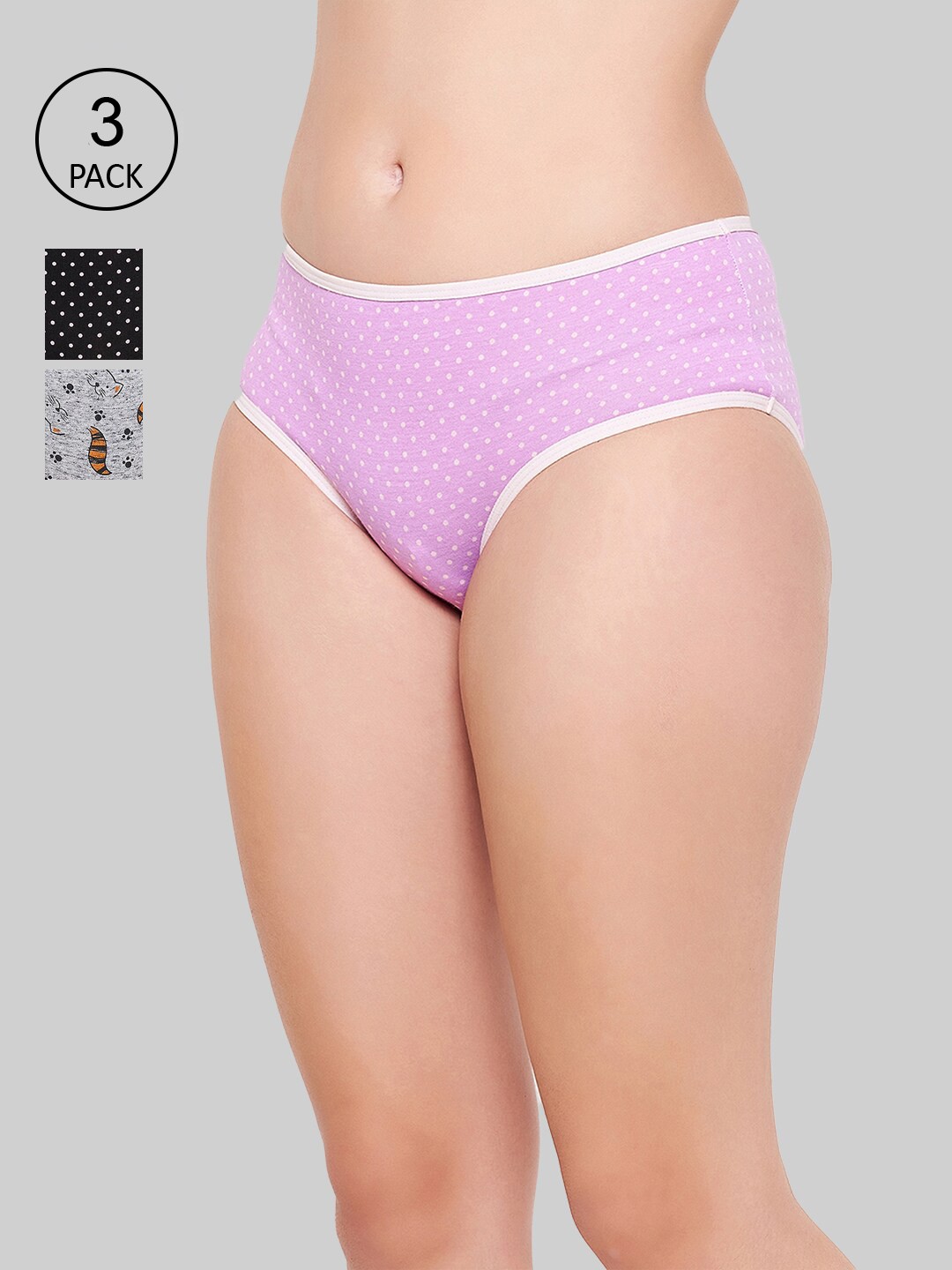 

Clovia Women Pack Of 3 Printed Cotton Hipster Briefs, Multi