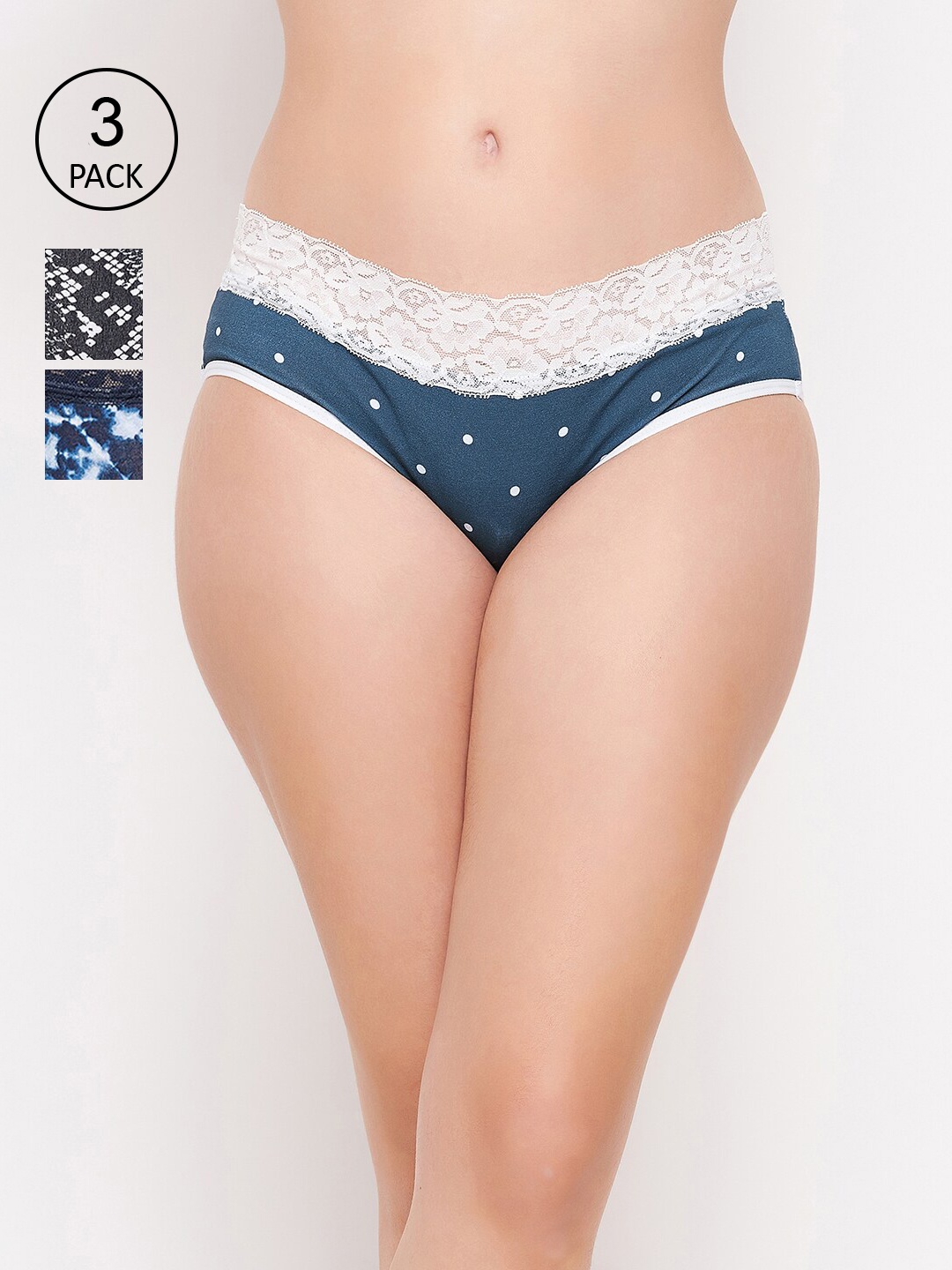 

Clovia Women Pack of 3 Printed Cotton Hipster Briefs, Black