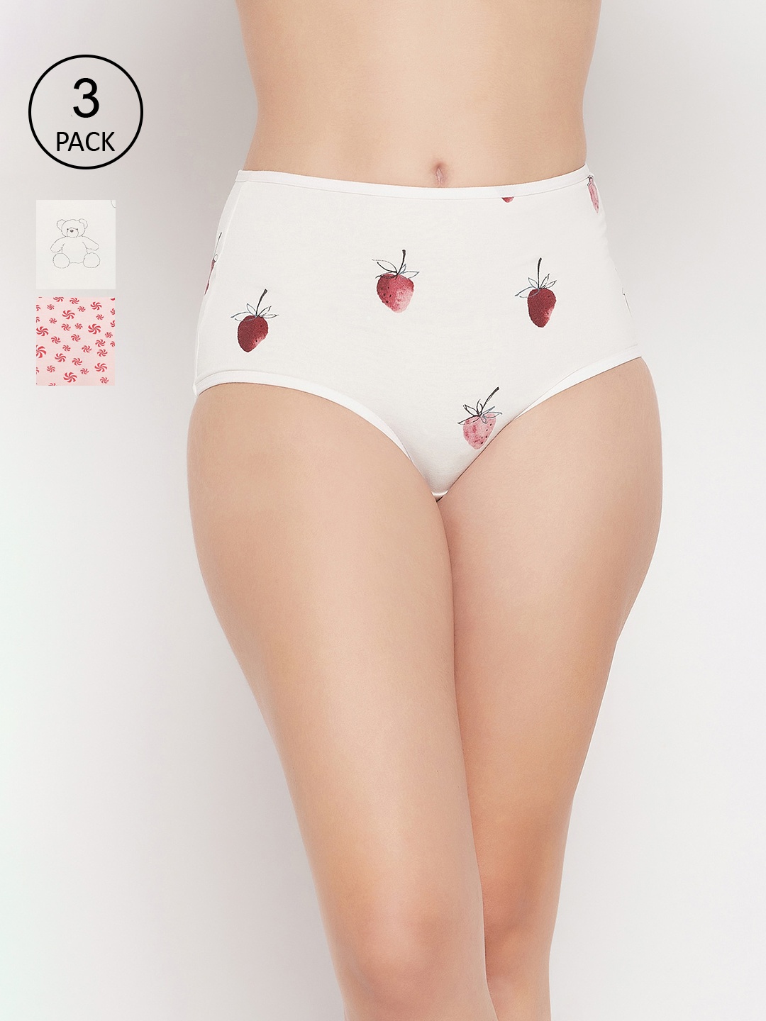 

Clovia Women Pack of 3 Printed Hipster Panty, White