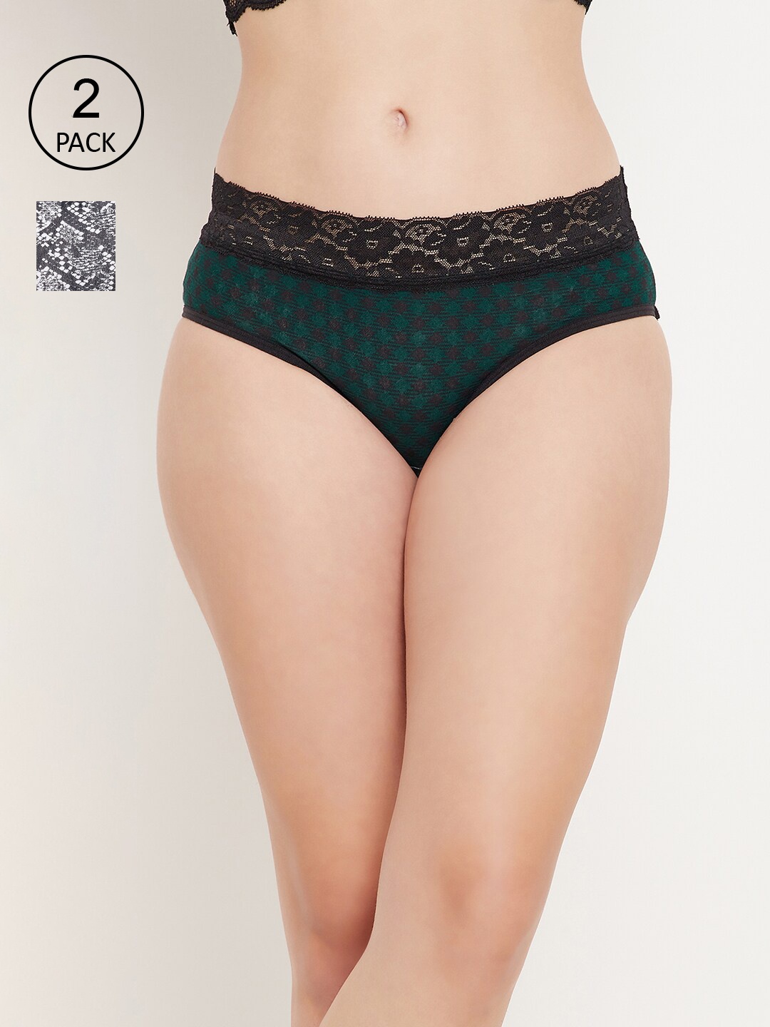 

Clovia Women Pack Of 2 Printed Hipster Briefs, Black