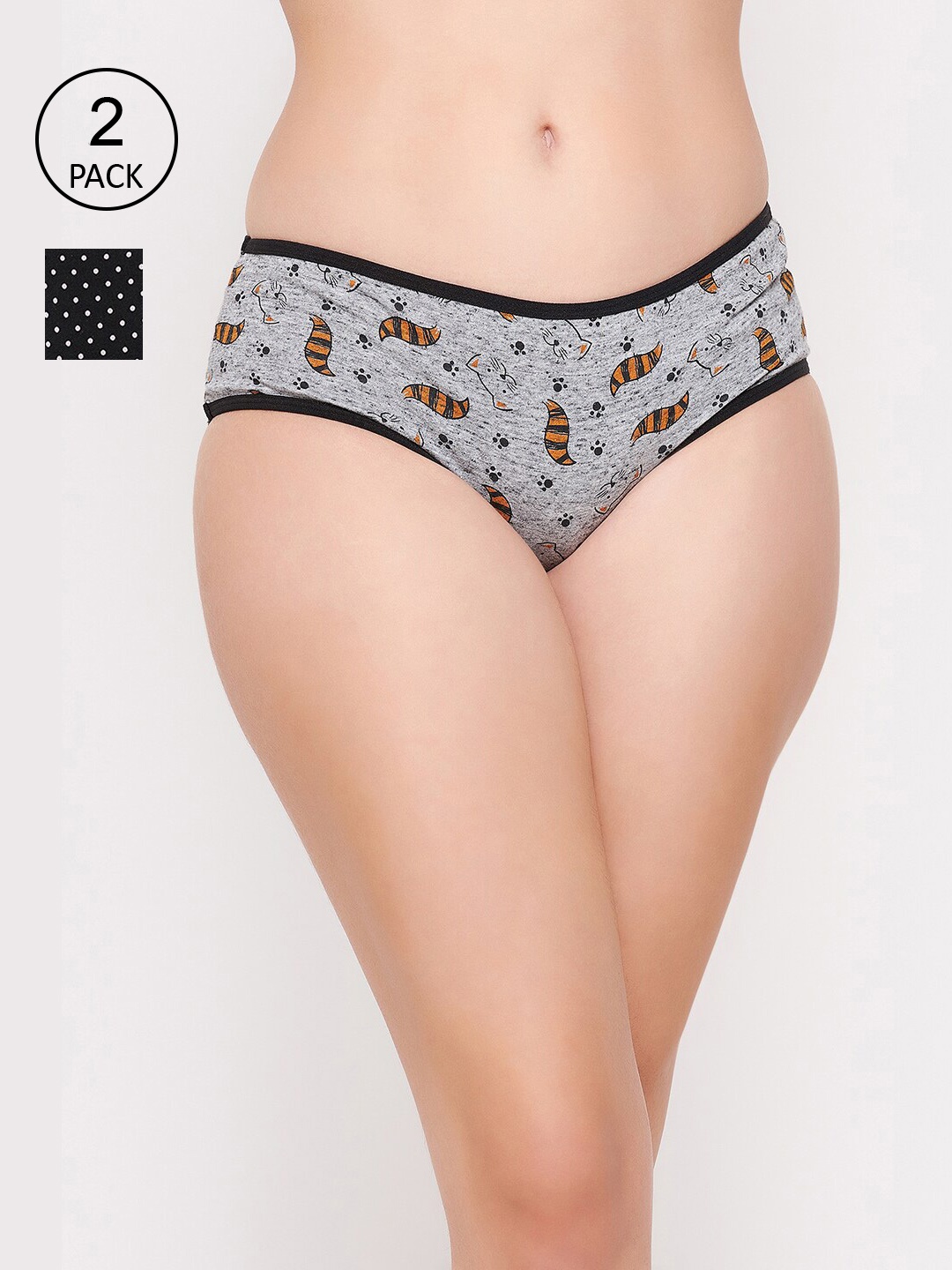 

Clovia Women Pack of 2 Printed Cotton Hipster Briefs, Black