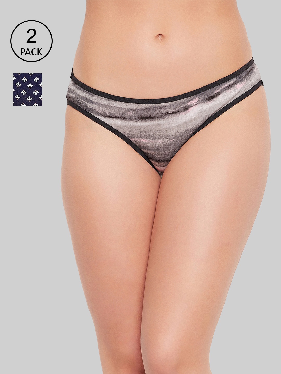 

Clovia Women Pack Of 2 Printed Bikini Briefs, Black