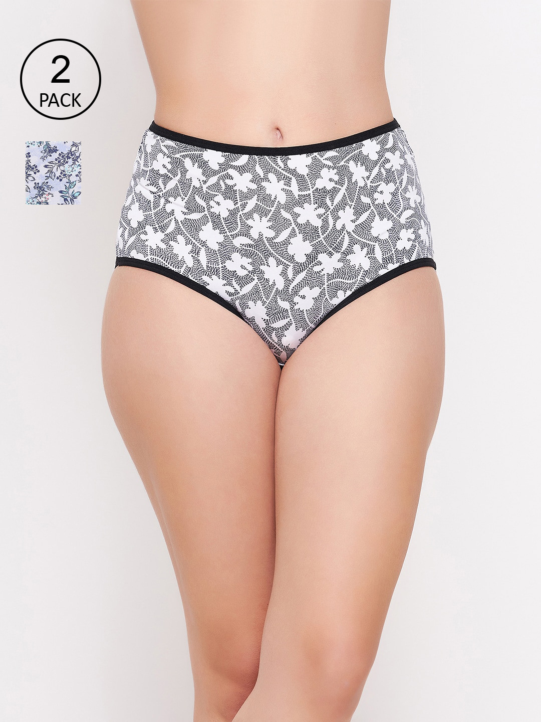 

Clovia Women Pack Of 2 Solid Printed Cotton Hipster Briefs, Blue