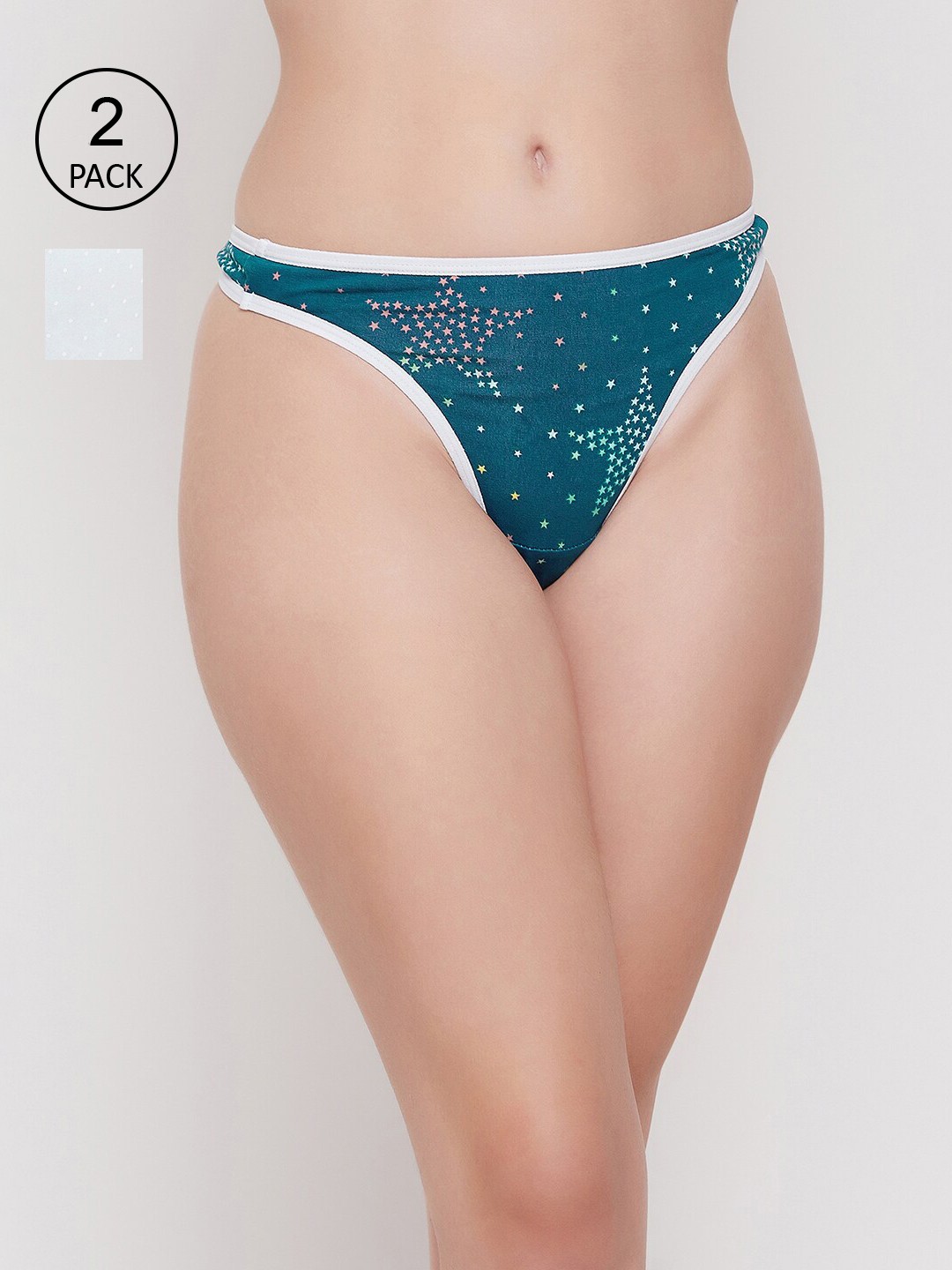 

Clovia Women Pack Of 2 Printed Cotton Thongs Briefs, White