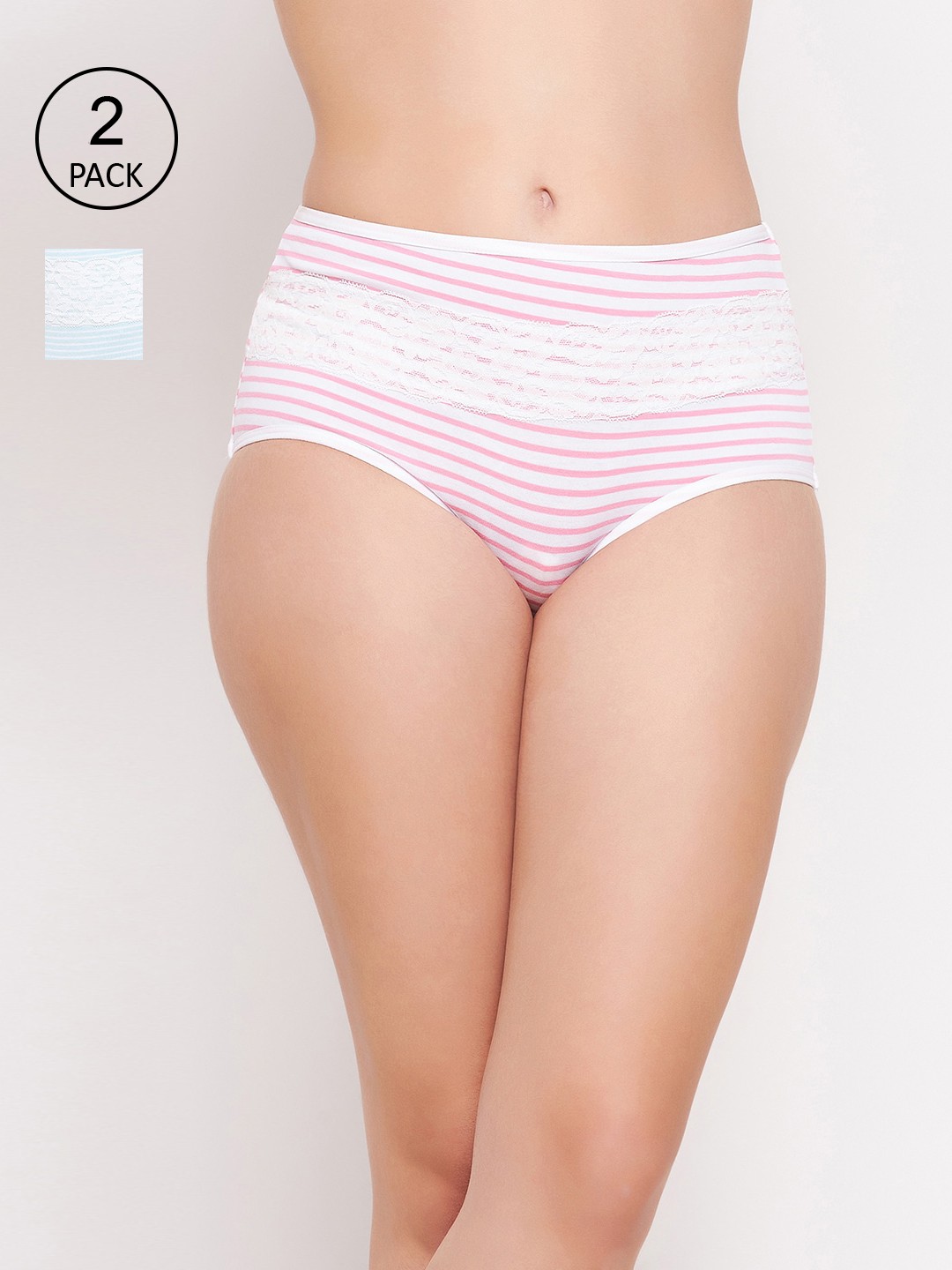 

Clovia Women Pack of 2 Striped Cotton Hipster Briefs, Blue