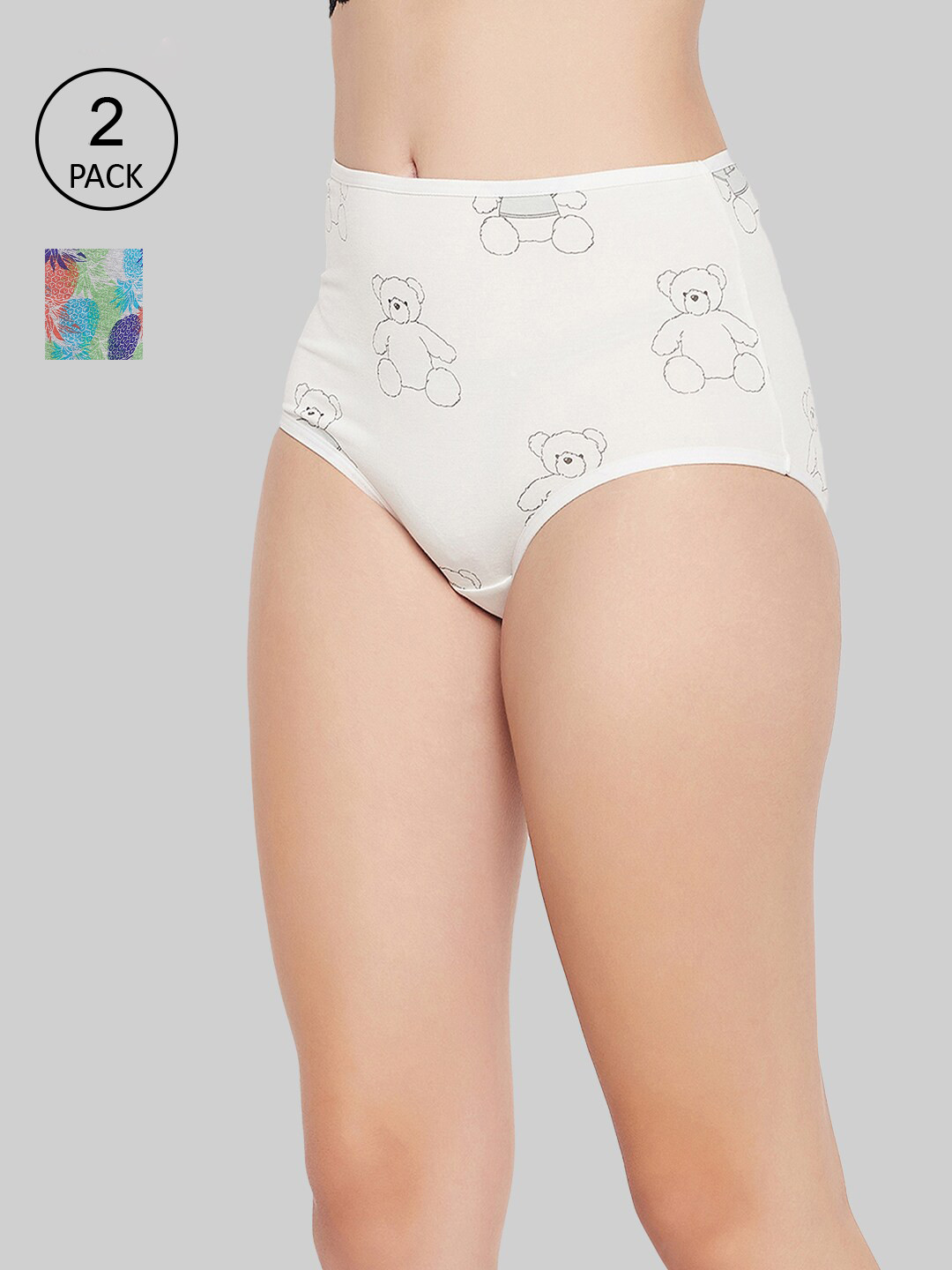 

Clovia Women Pack Of 2 Printed Cotton Hipster Briefs, White