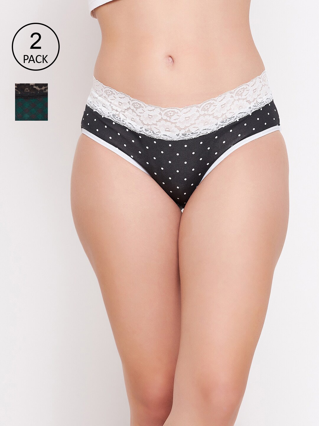 

Clovia Women Pack of 2 Self-Design Cotton Hipster Briefs, Black