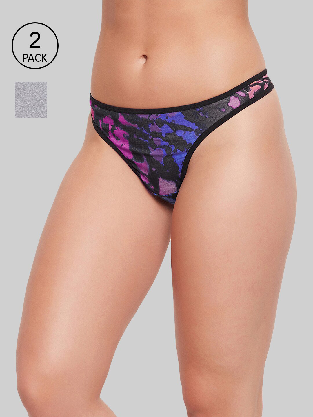 

Clovia Women Pack Of 2 Printed Cotton Thongs, Blue