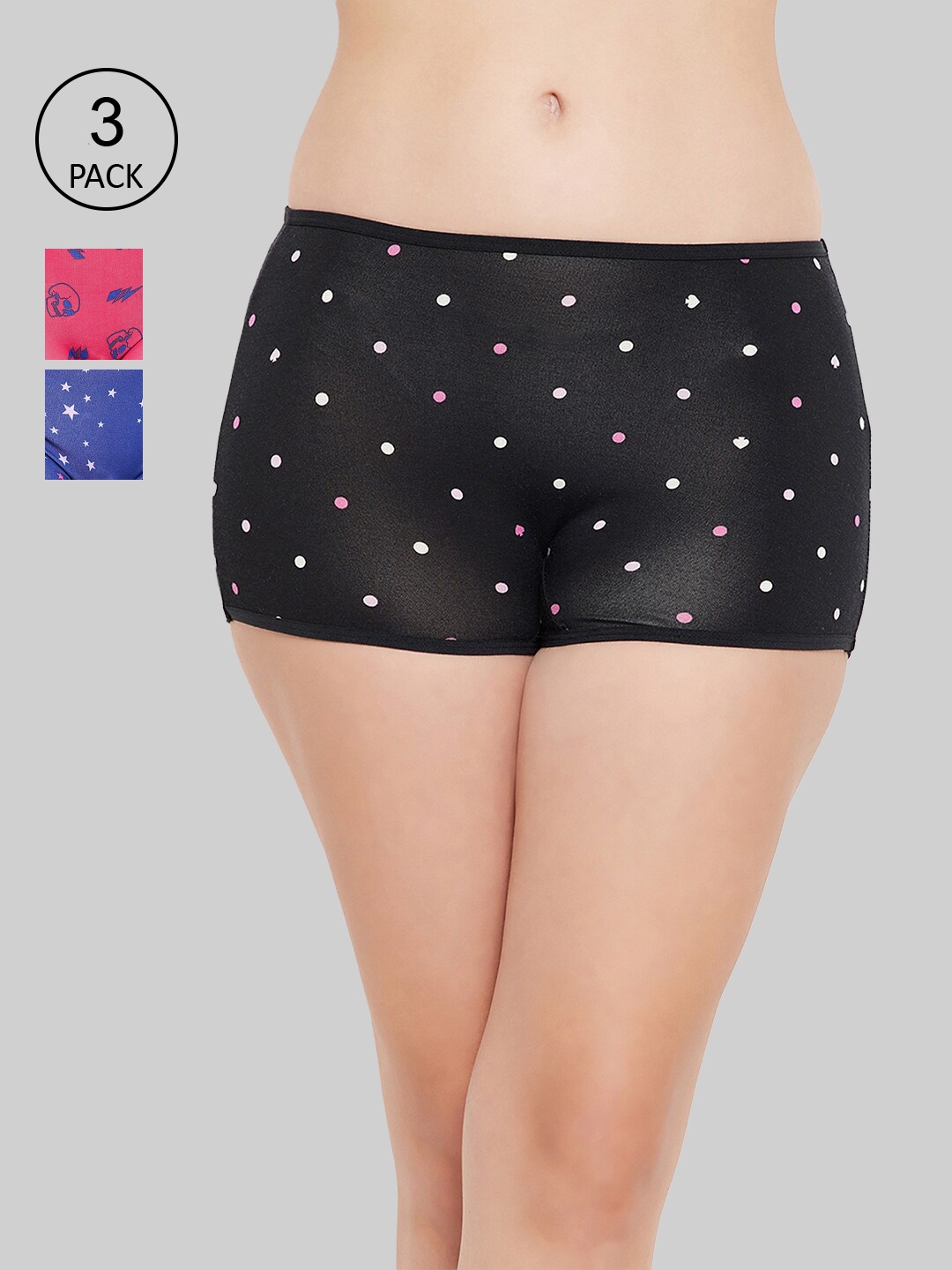 

Clovia Women Pack Of 3 Printed Cotton Boy Shorts Briefs, Multi
