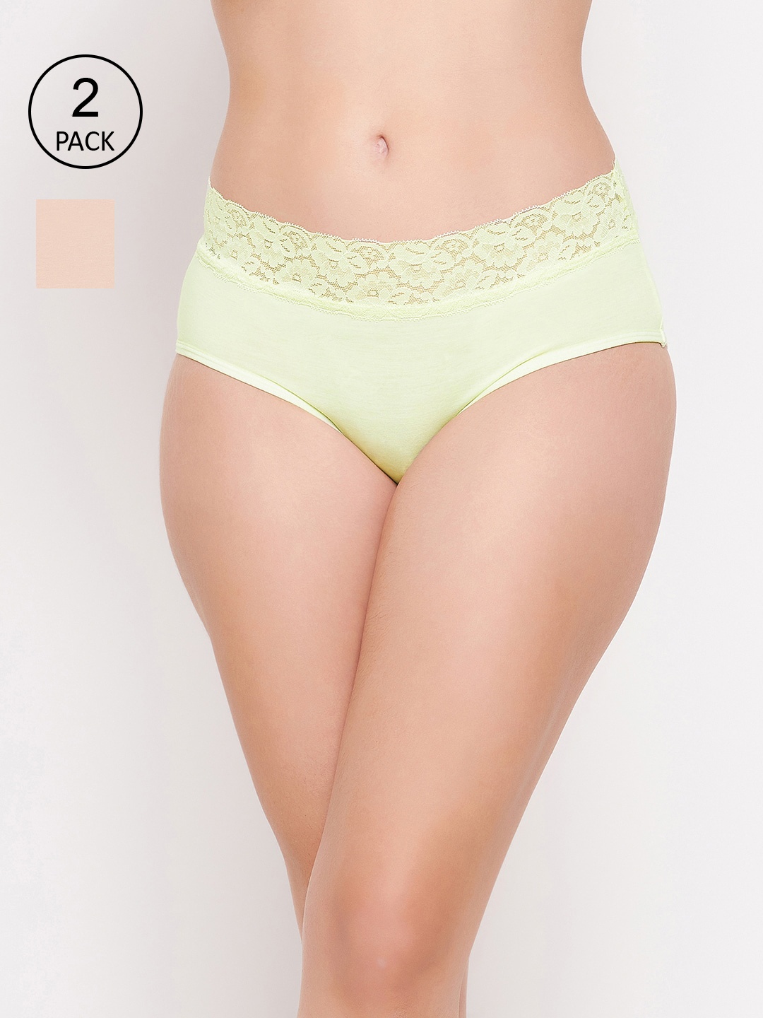 

Clovia Women Pack Of 2 Solid Lace Hipster Briefs, Beige