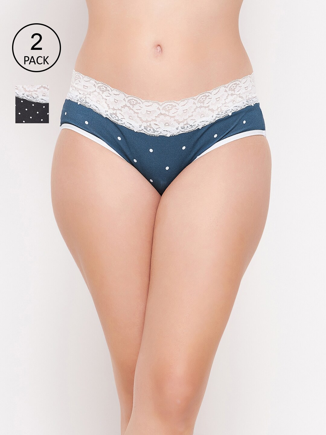 

Clovia Women Pack Of 2 Printed Cotton Lace Hipster Briefs, Black