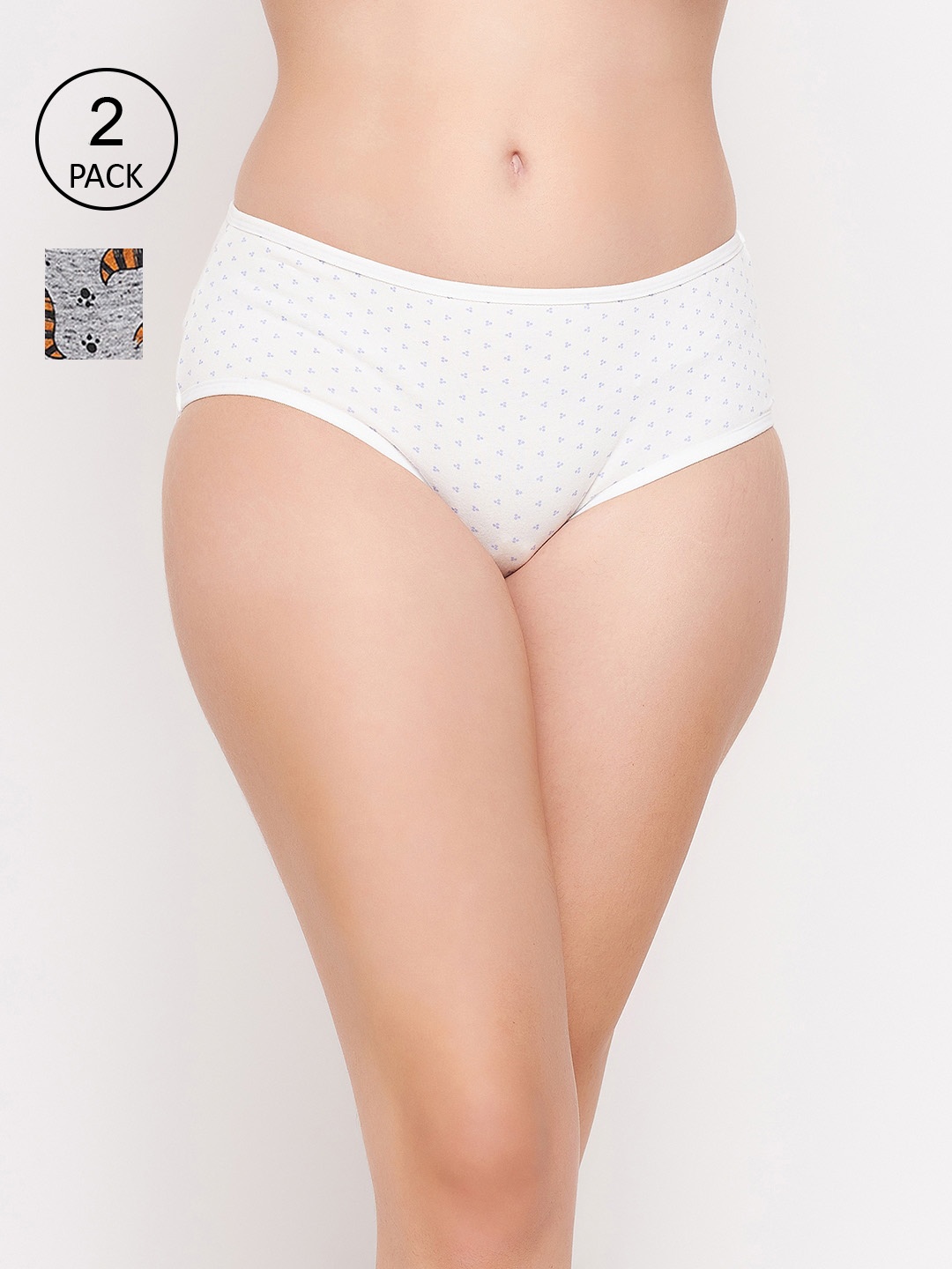 

Clovia Women Pack Of 2 Printed Cotton Hipster Briefs, Grey