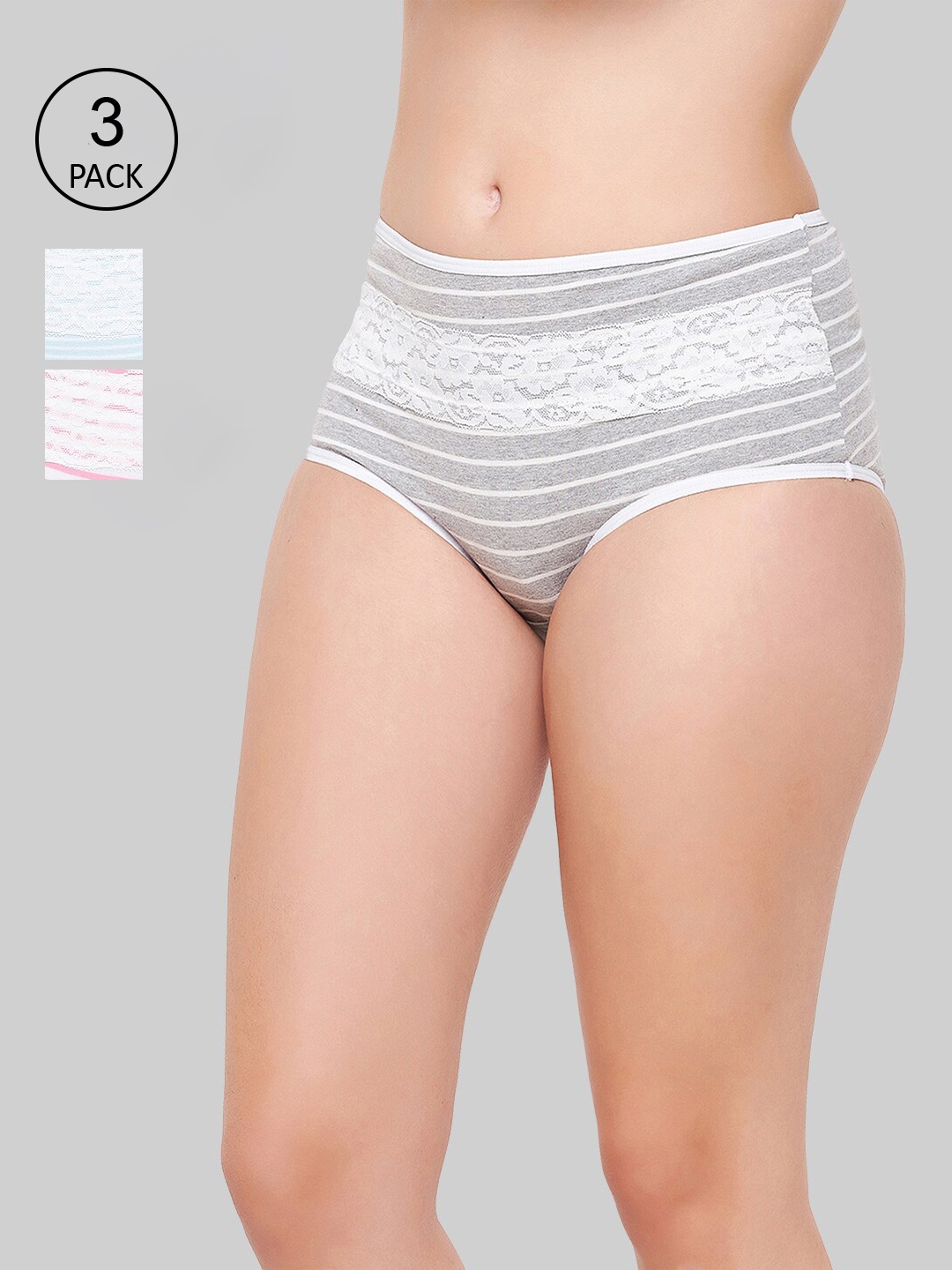 

Clovia Women Pack Of 3 Striped Hipster Briefs, Pink