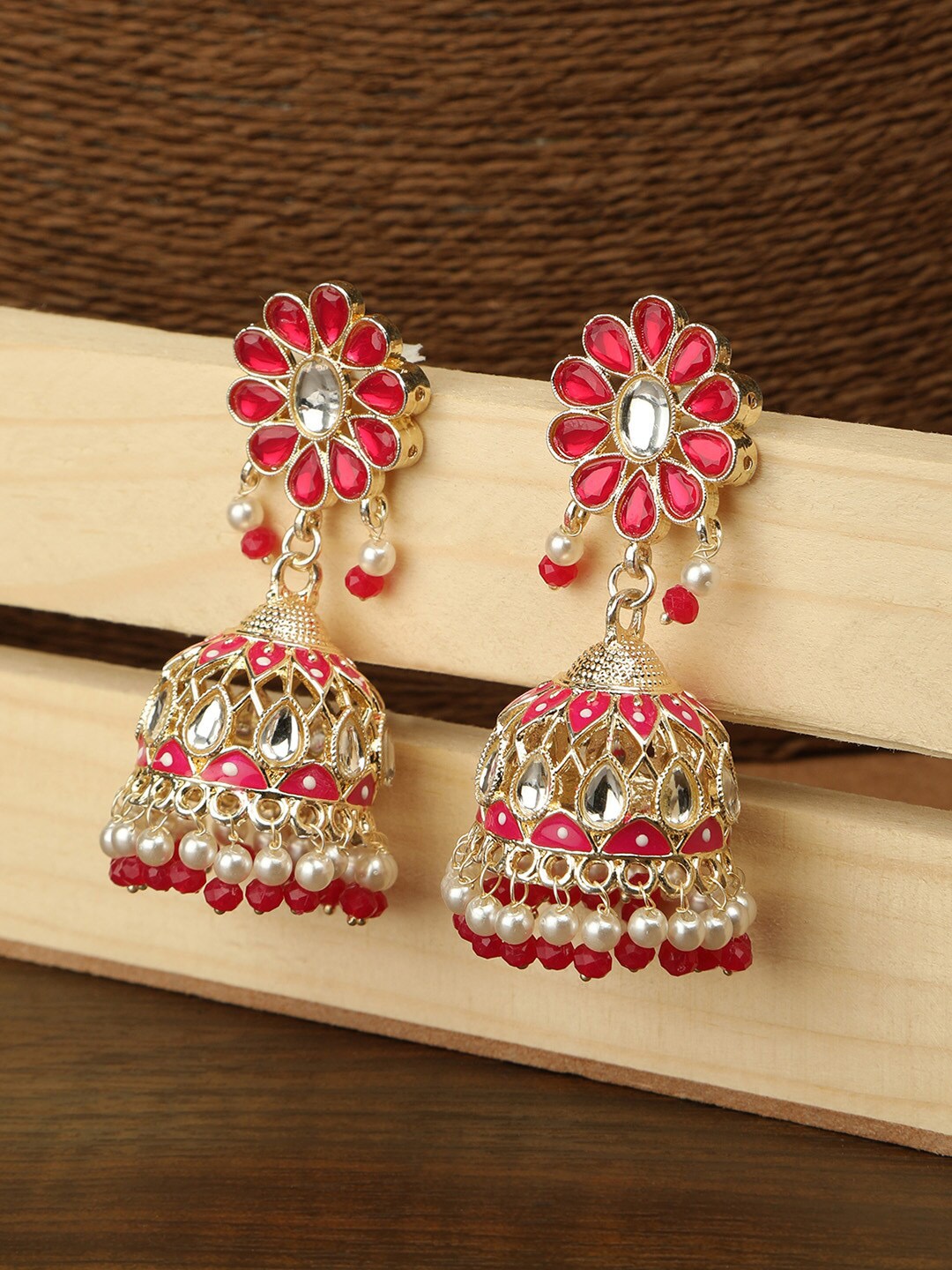 

AccessHer Gold-Toned Floral Jhumkas Earrings