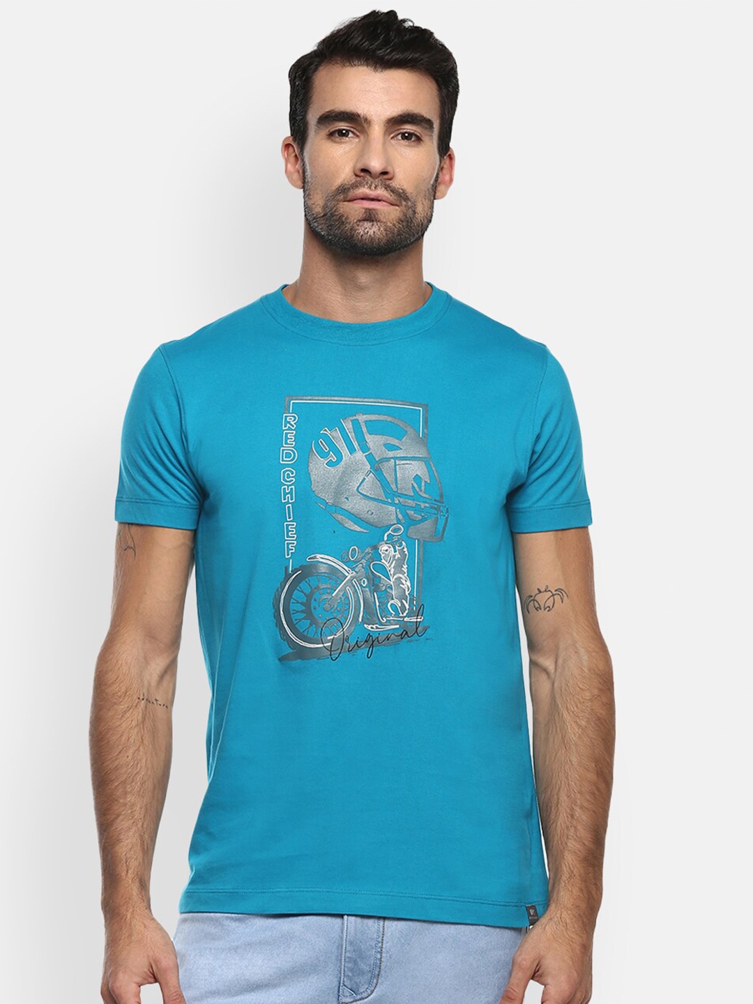 

Red Chief Men Sea Green & blue green Typography Printed T-shirt