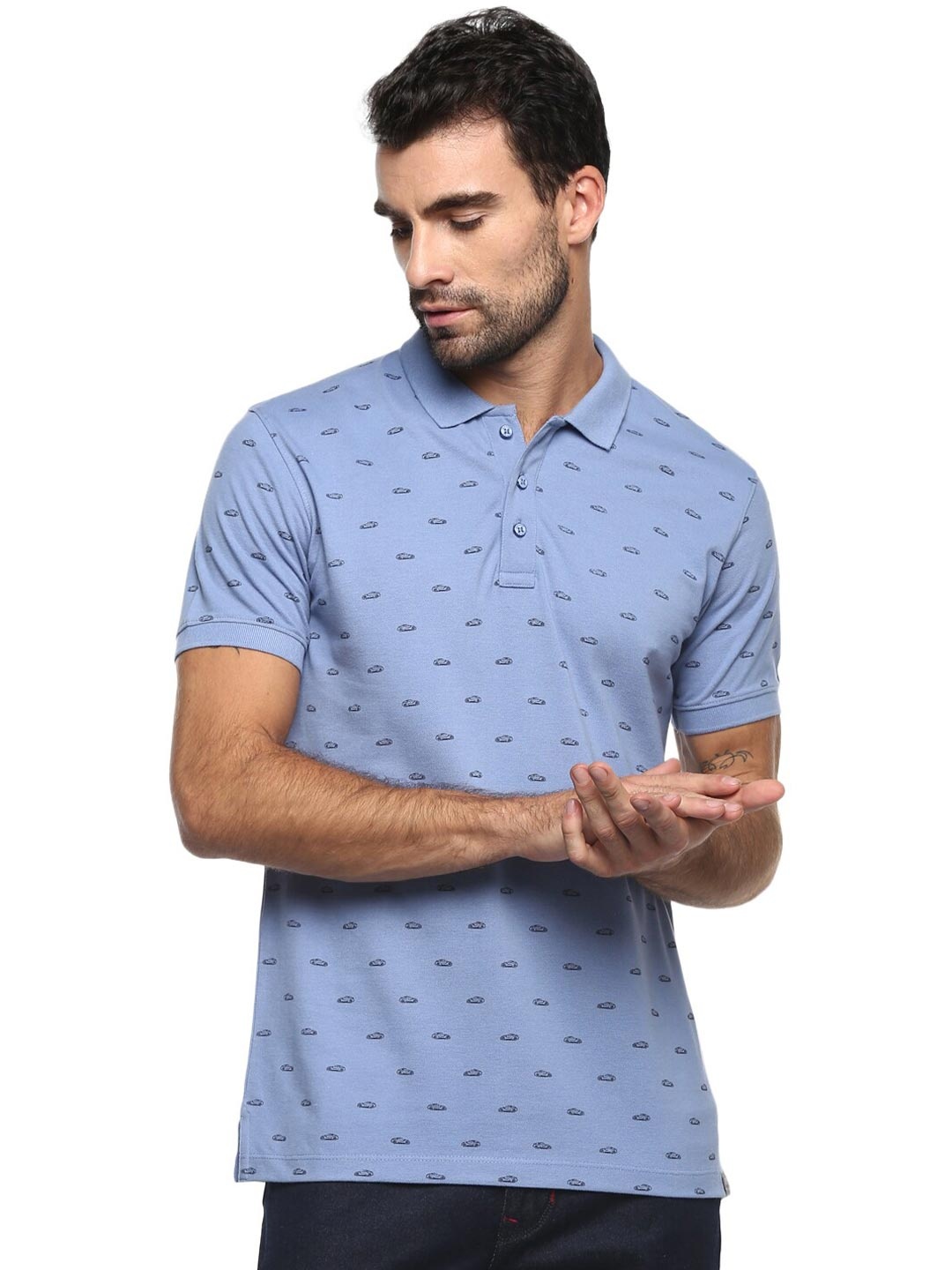 

Red Chief Men Blue Printed Polo Collar T-shirt