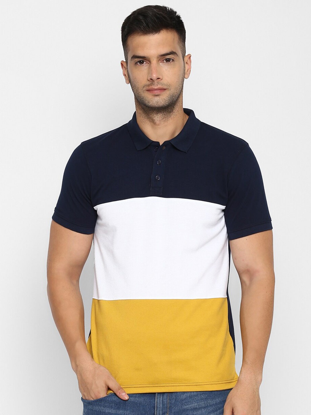 

Red Chief Men Mustard Yellow Colourblocked Polo Collar T-shirt
