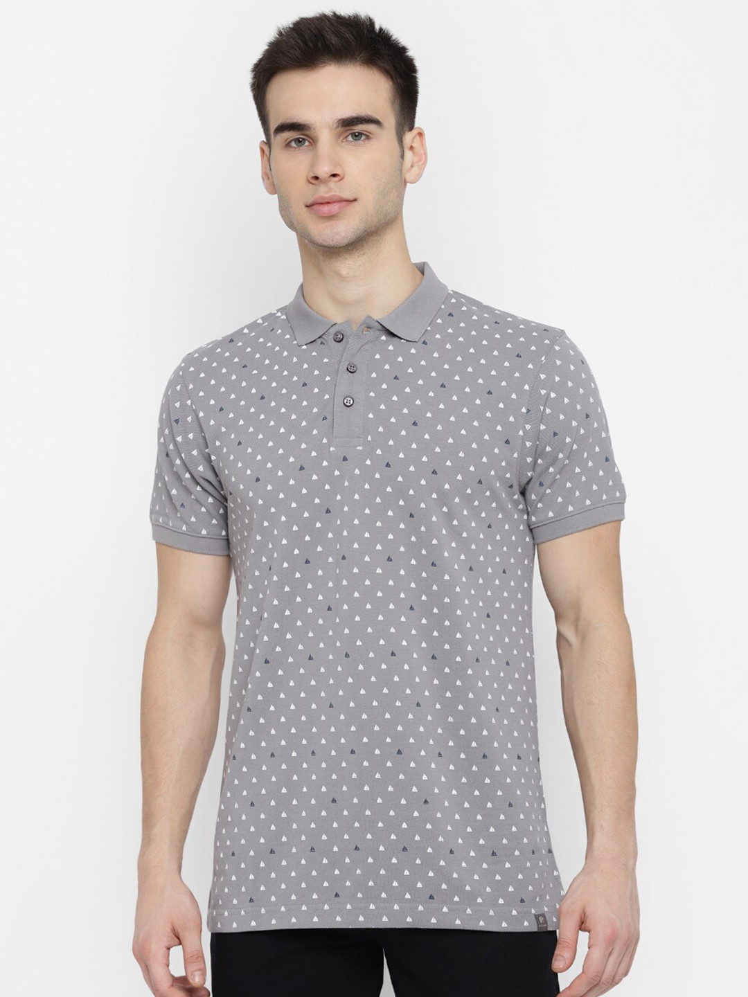 

Red Chief Men Grey & gull gray Printed Polo Collar T-shirt