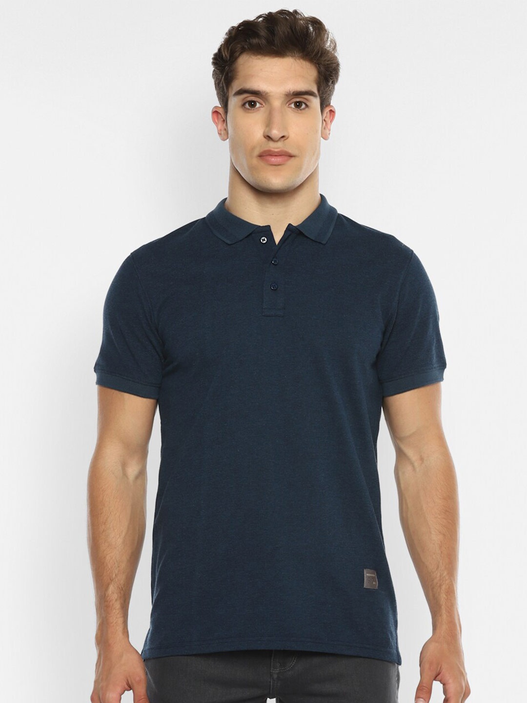 

Red Chief Men Navy Blue & gunmetal Polo Collar Applique T-shirt