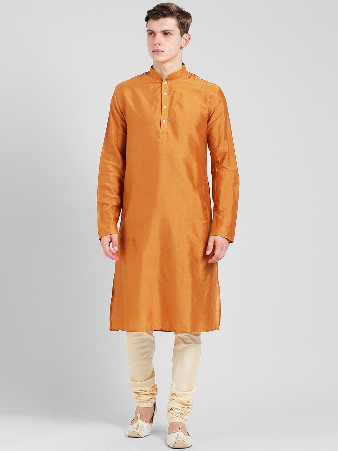 

KISAH Men Orange Thread Work Kurta