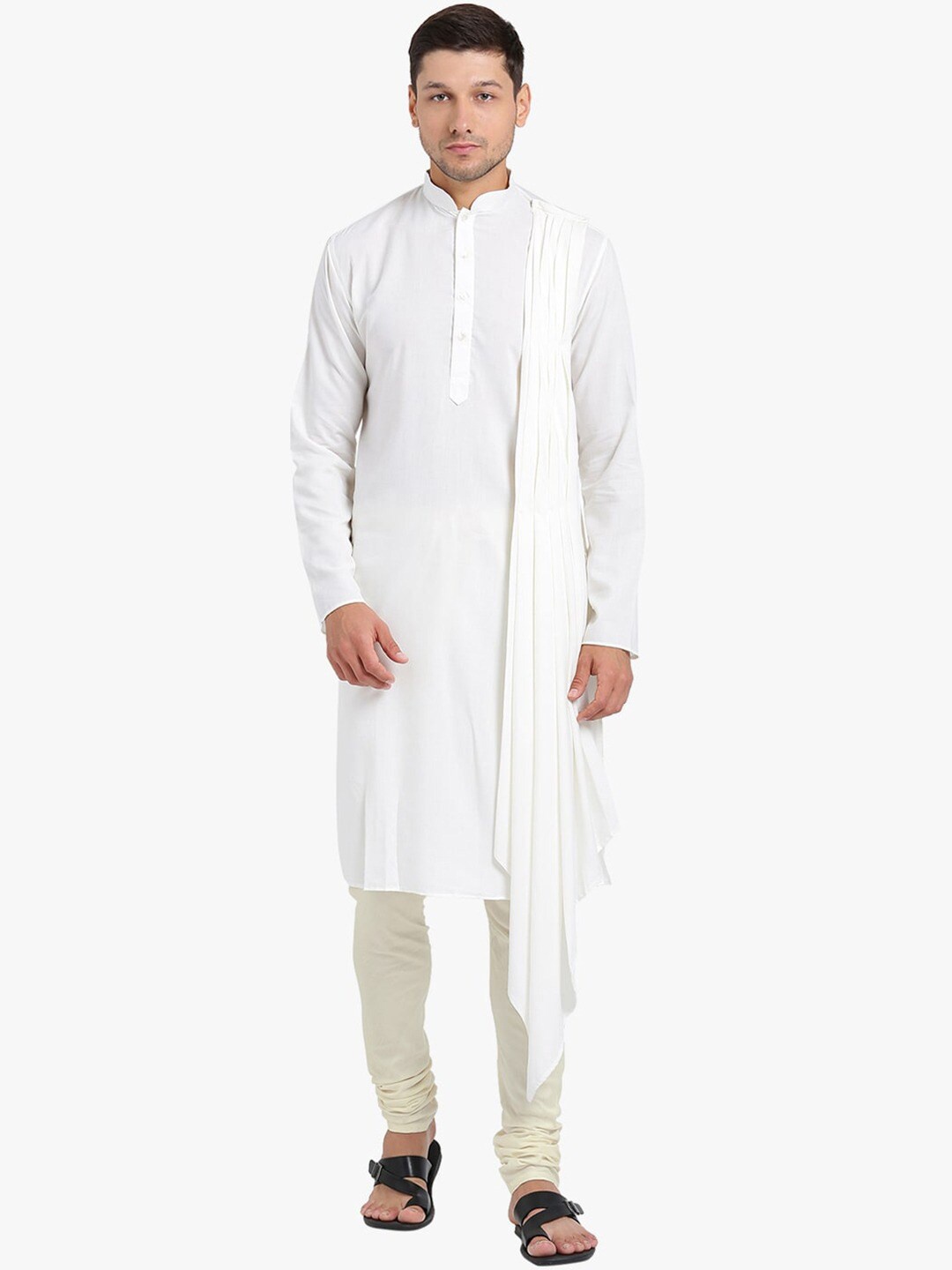 

KISAH Men White & light cyan Thread Work Kurta