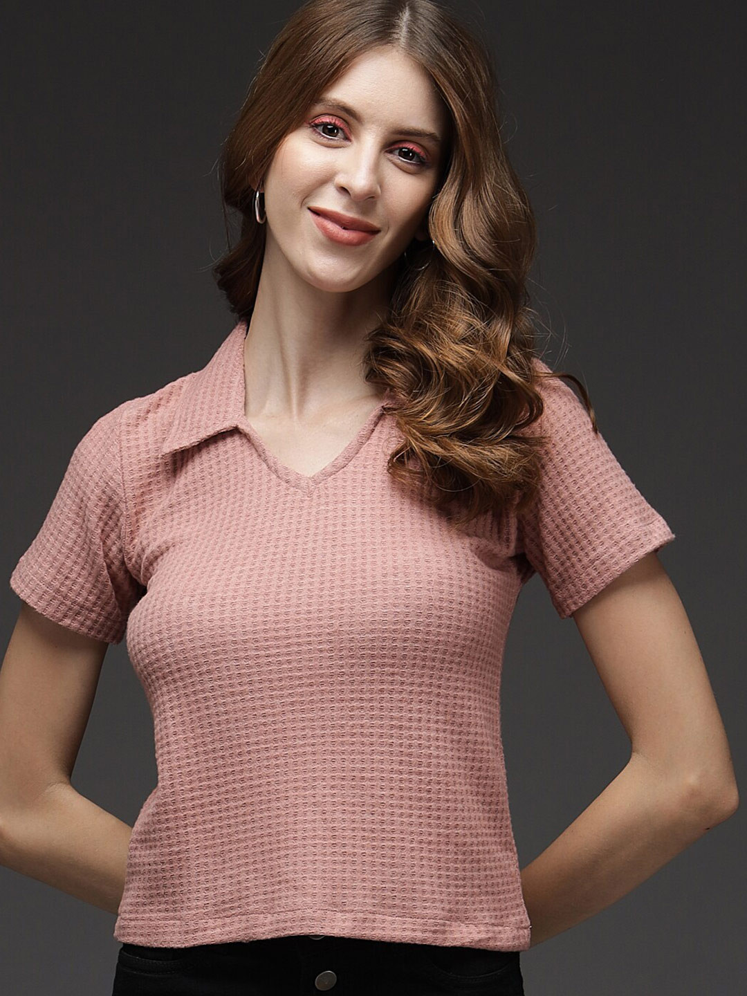 

Darzi Pink Shirt Collar Top