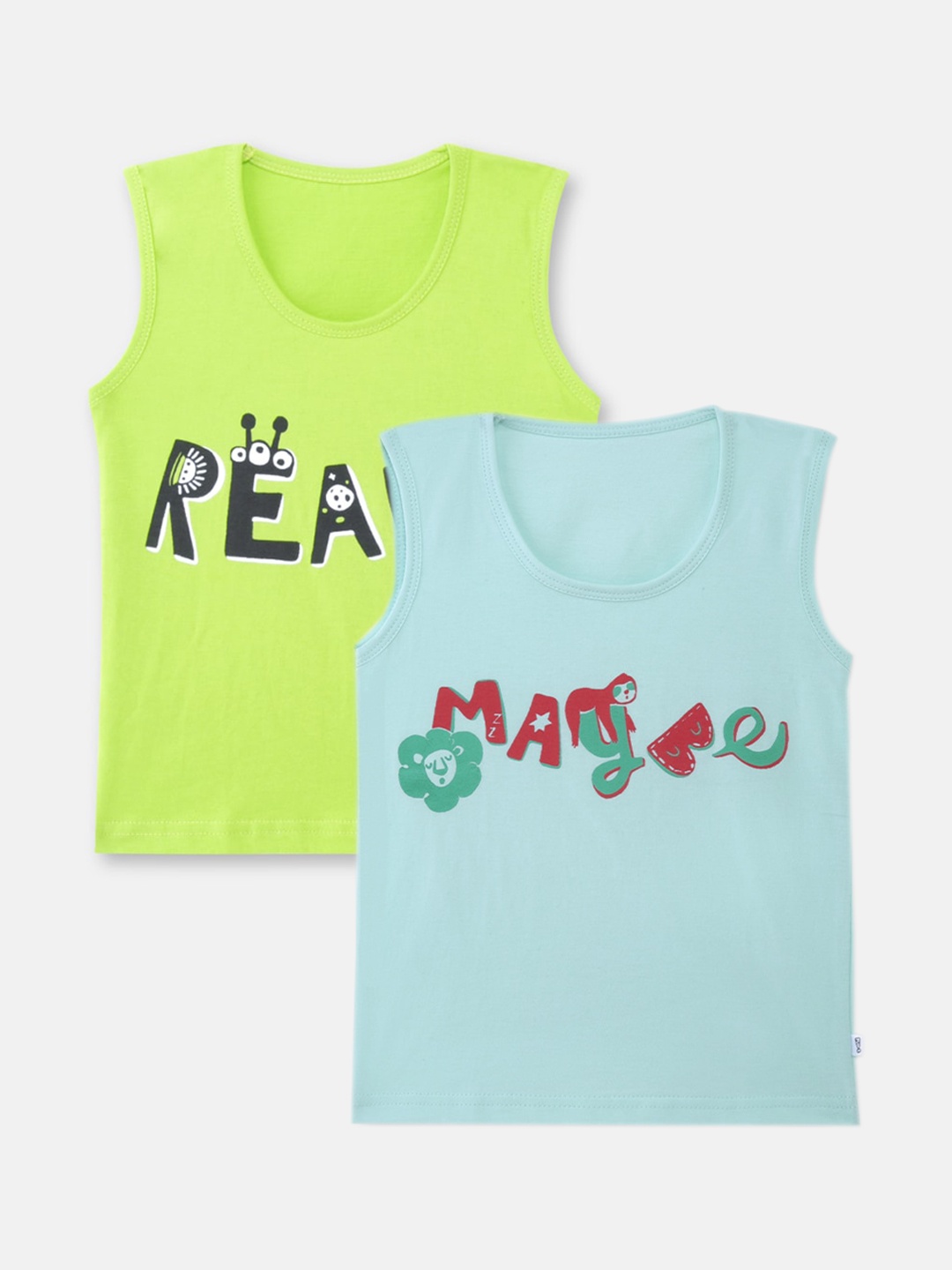 

You Got Plan B Boys Pack Of 2 Printed Pure Cotton Innerwear Vests, Green