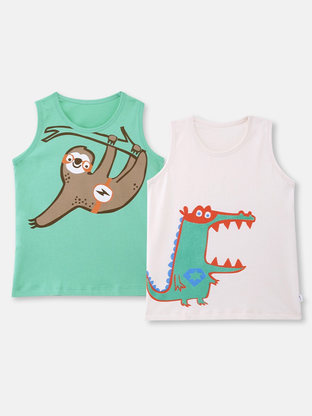 

You Got Plan B Girls Pack Of 2 Printed Pure Cotton Tank Tops, Green