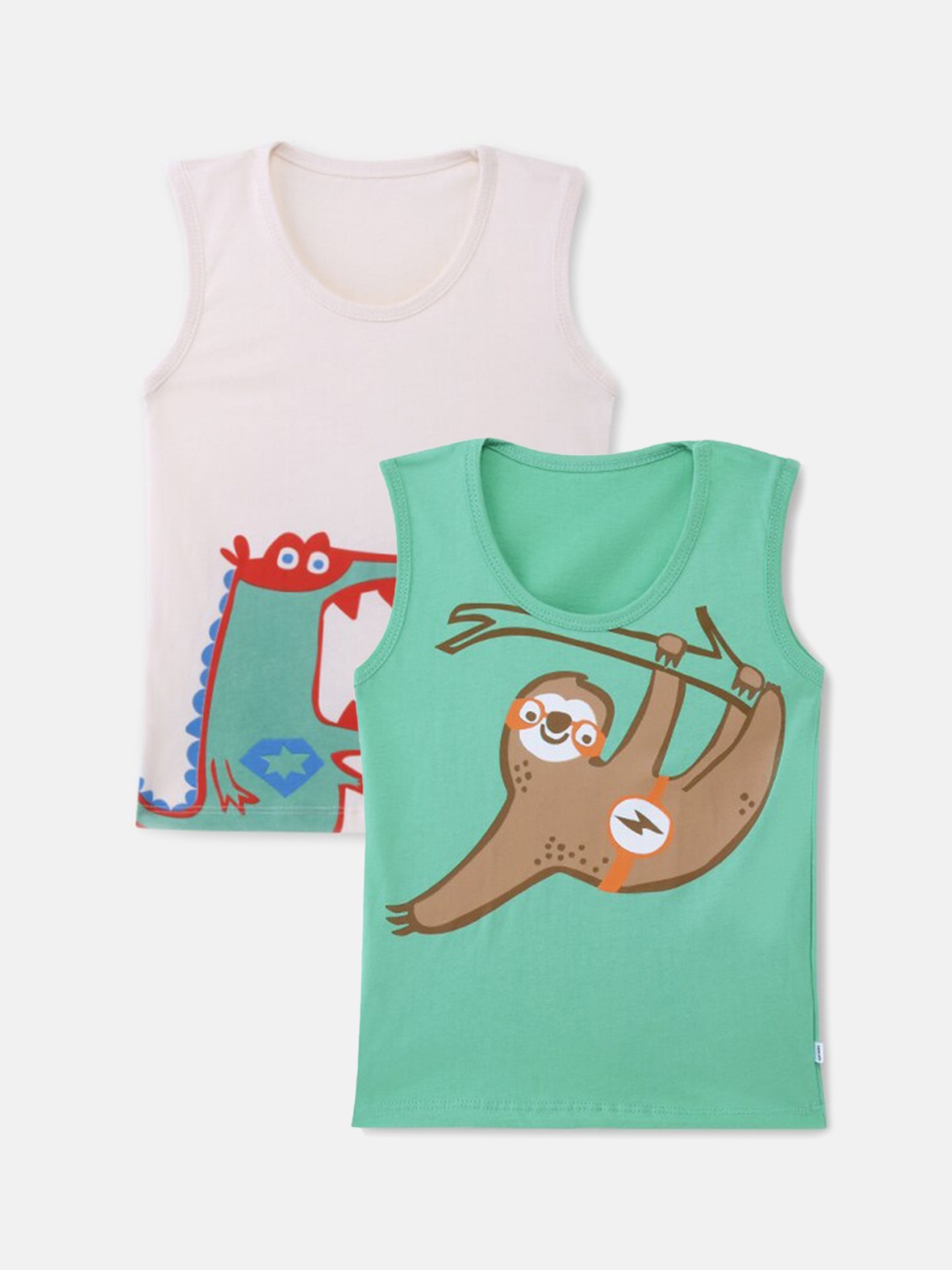 

You Got Plan B Boys Pack Of 2 Printed Pure Cotton Innerwear Vests, Green