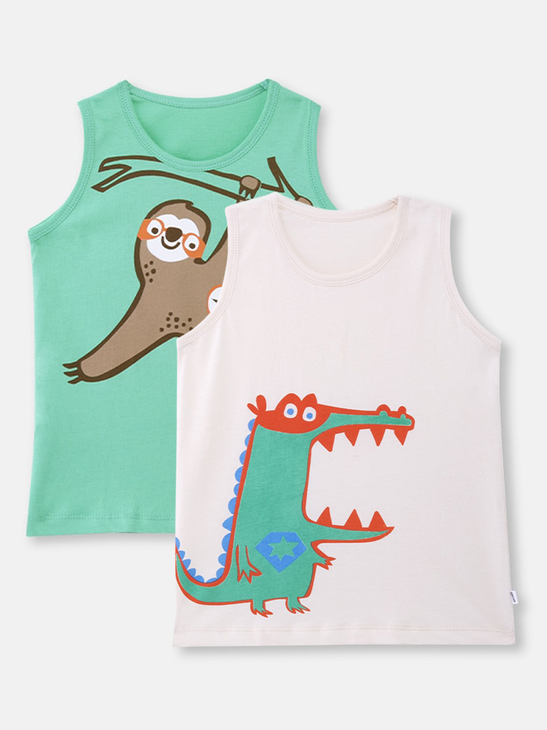 

You Got Plan B Girls Pack Of 2 Printed Pure Cotton Innerwear Vests, Green