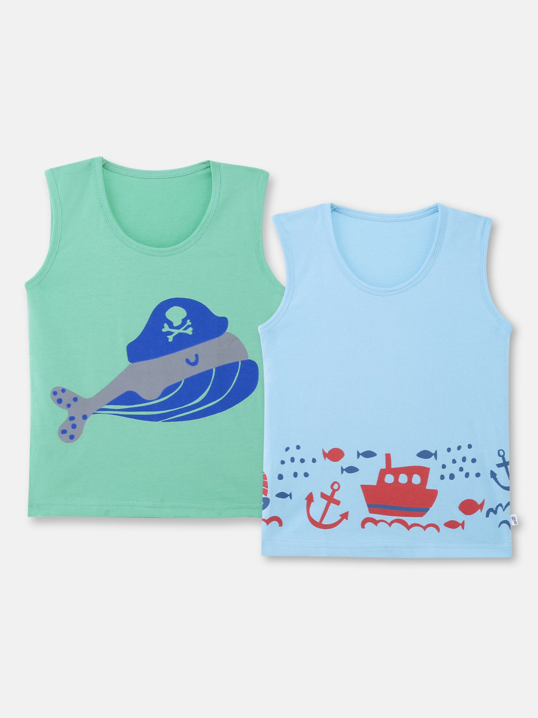 

You Got Plan B Boys Pack Of 2 Printed Pure Cotton Innerwear Basic Vests, Blue