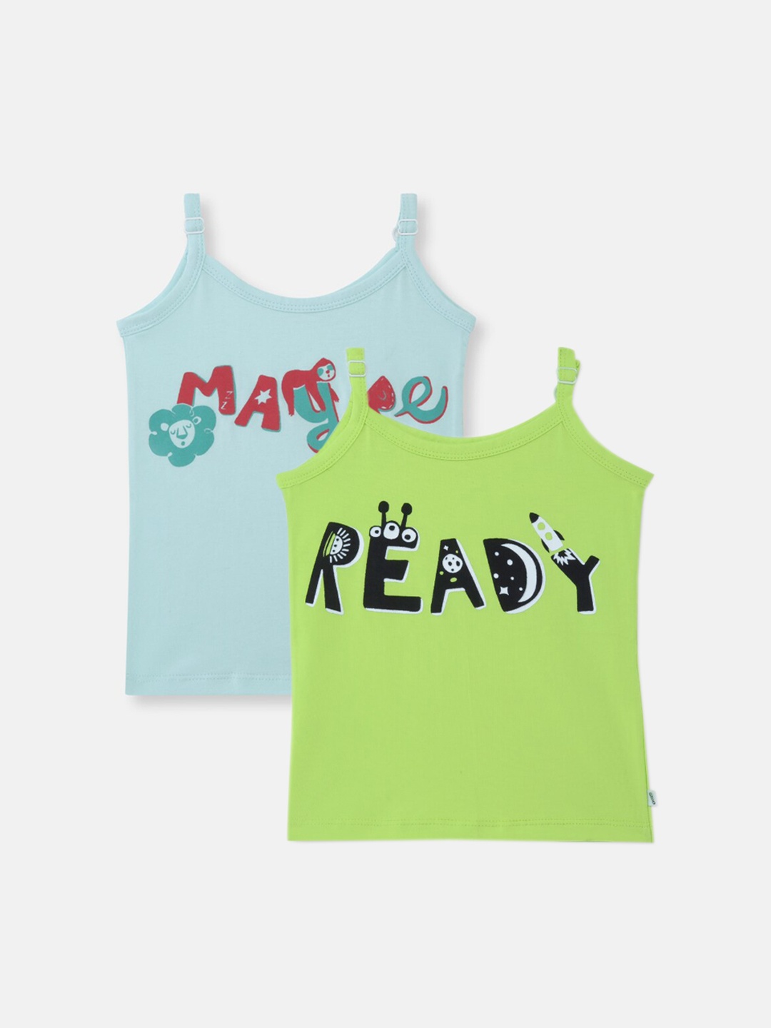 

You Got Plan B Girls Pack of 2 Printed Pure Cotton Camisoles, Blue