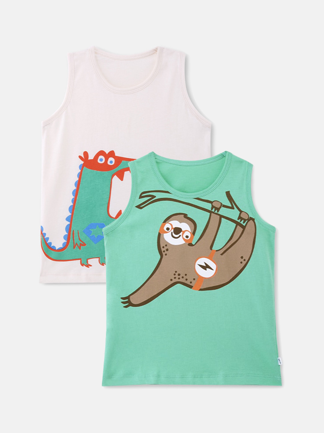 

You Got Plan B Girls Pack Of 2 Printed Pure Cotton Innerwear Vests, Green
