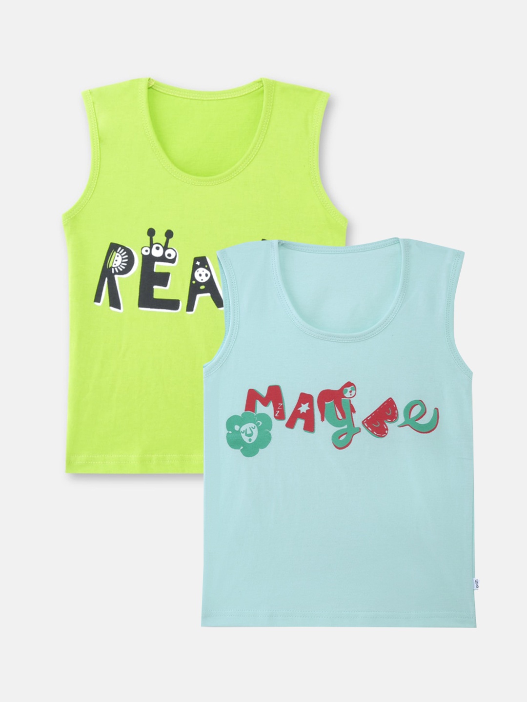 

You Got Plan B Boys Pack Of 2 Printed Pure Cotton Innerwear Vest, Green