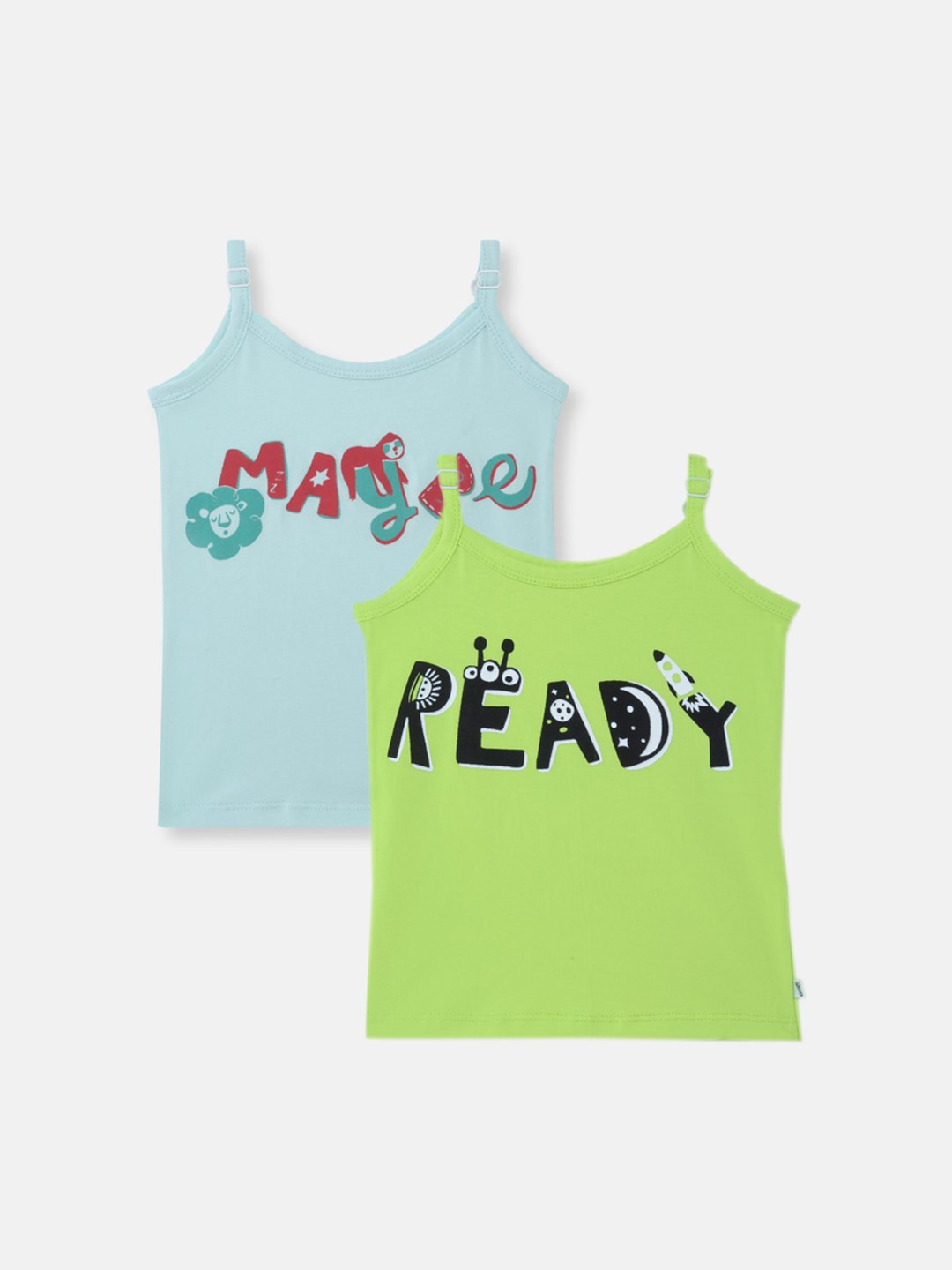 

You Got Plan B Girls Pack of 2 Green & Blue Printed Cotton Camisoles